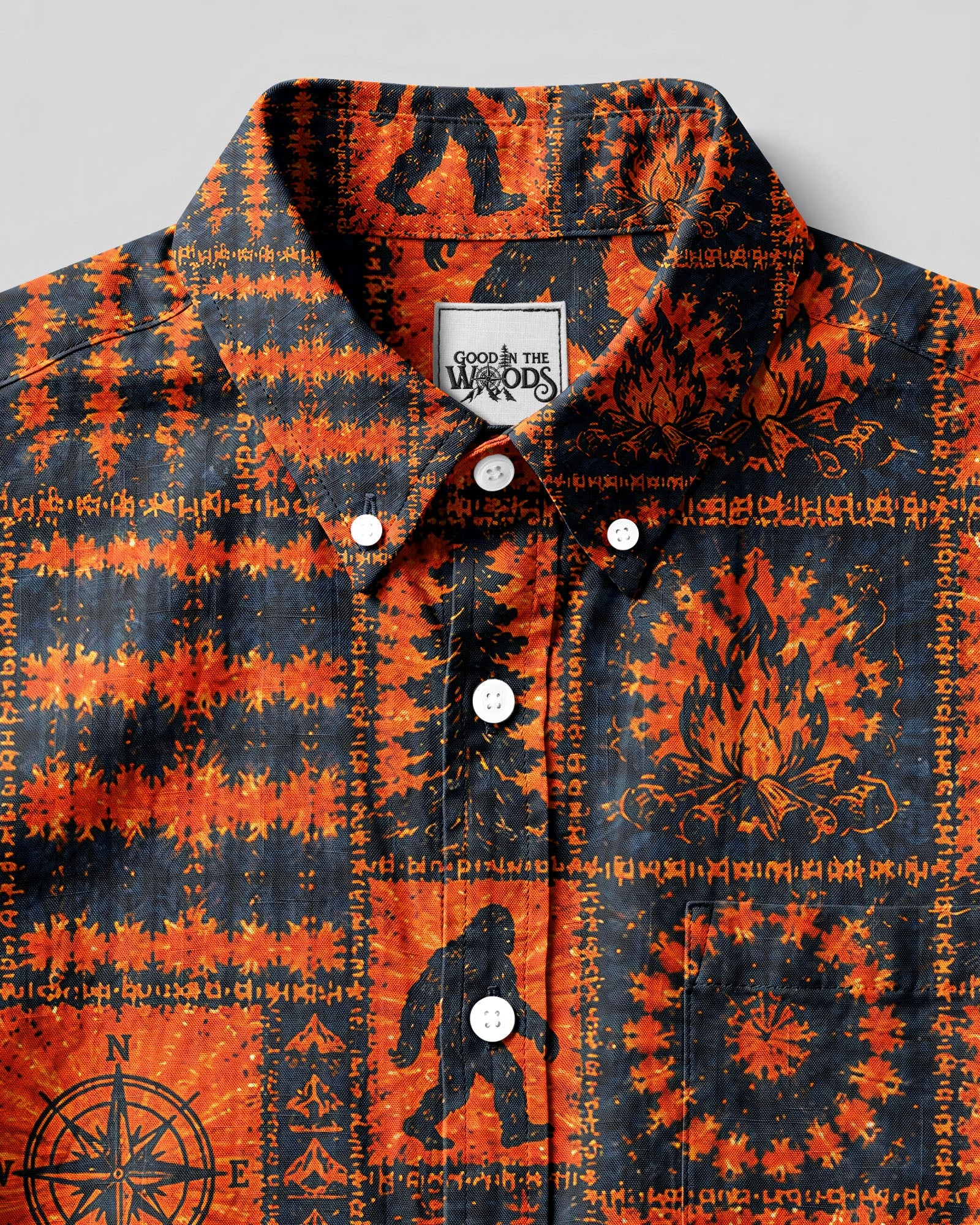 RETRO BIGFOOT WILDERNESS PATCHWORK BUTTON-DOWN COLLAR SHIRT  - TLNT0307266