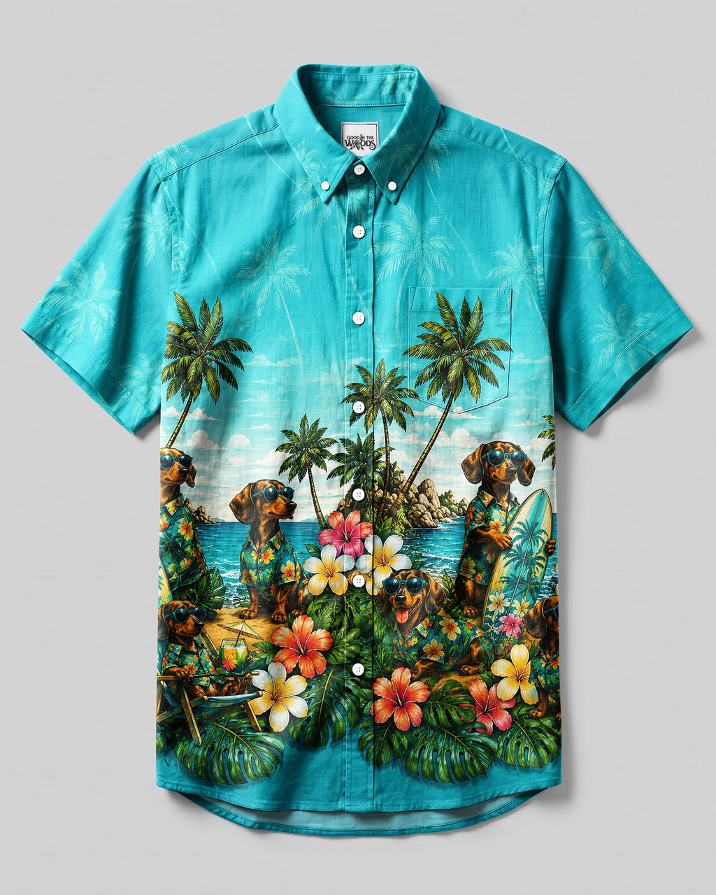DACHSHUND DOG TROPICAL  BUTTON-DOWN COLLAR SHIRT  - TLNT0107265