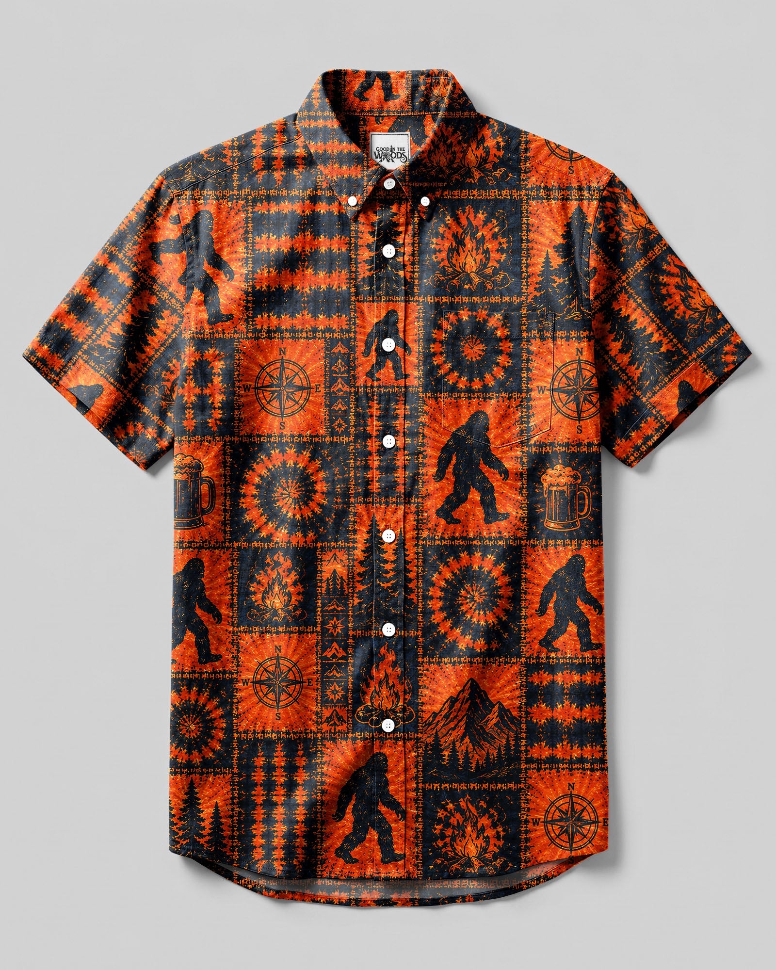 RETRO BIGFOOT WILDERNESS PATCHWORK BUTTON-DOWN COLLAR SHIRT  - TLNT0307266