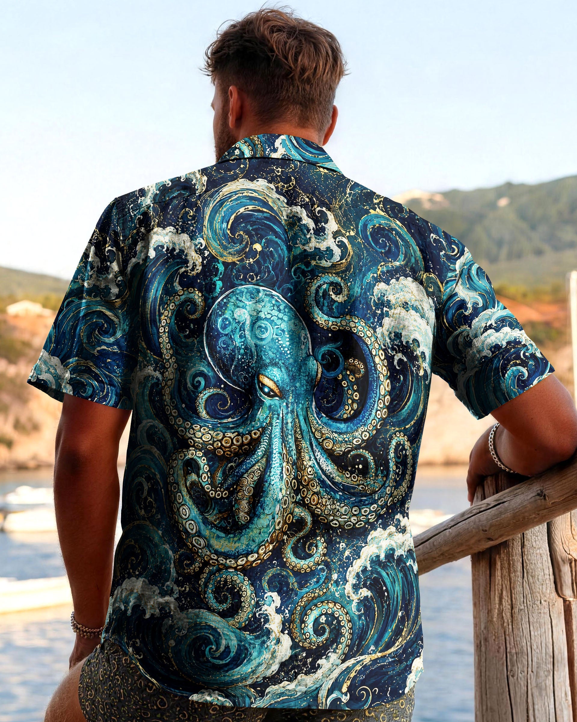 OCTOPUS WAVES ART CAMP SHIRT   - TLNT1506263