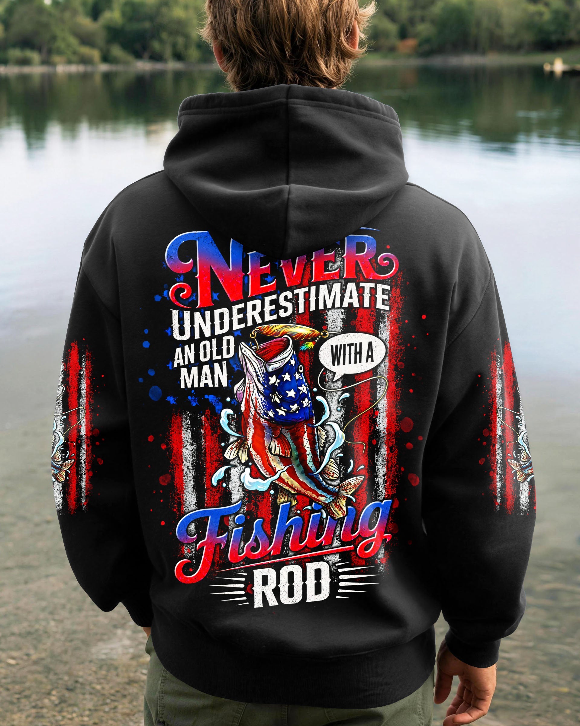 NEVER UNDERESTIMATE AN OLD MAN  FISHING ALL OVER PRINT - TLNT0406264