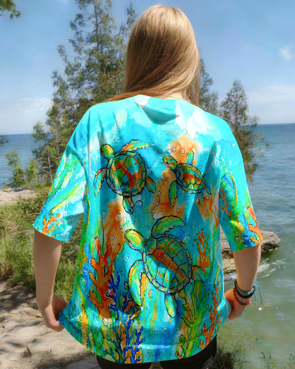 THREE SEA TURTLES SEAWEED ART ALL OVER PRINT  - TLNT1906264