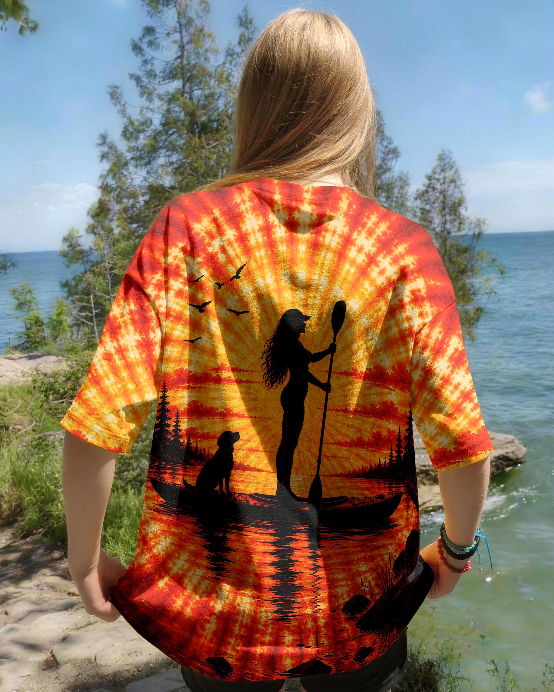 KAYAK LAKE DAY WITH DOG ORANGE SUNSET ALL OVER PRINT - TLNT2906263