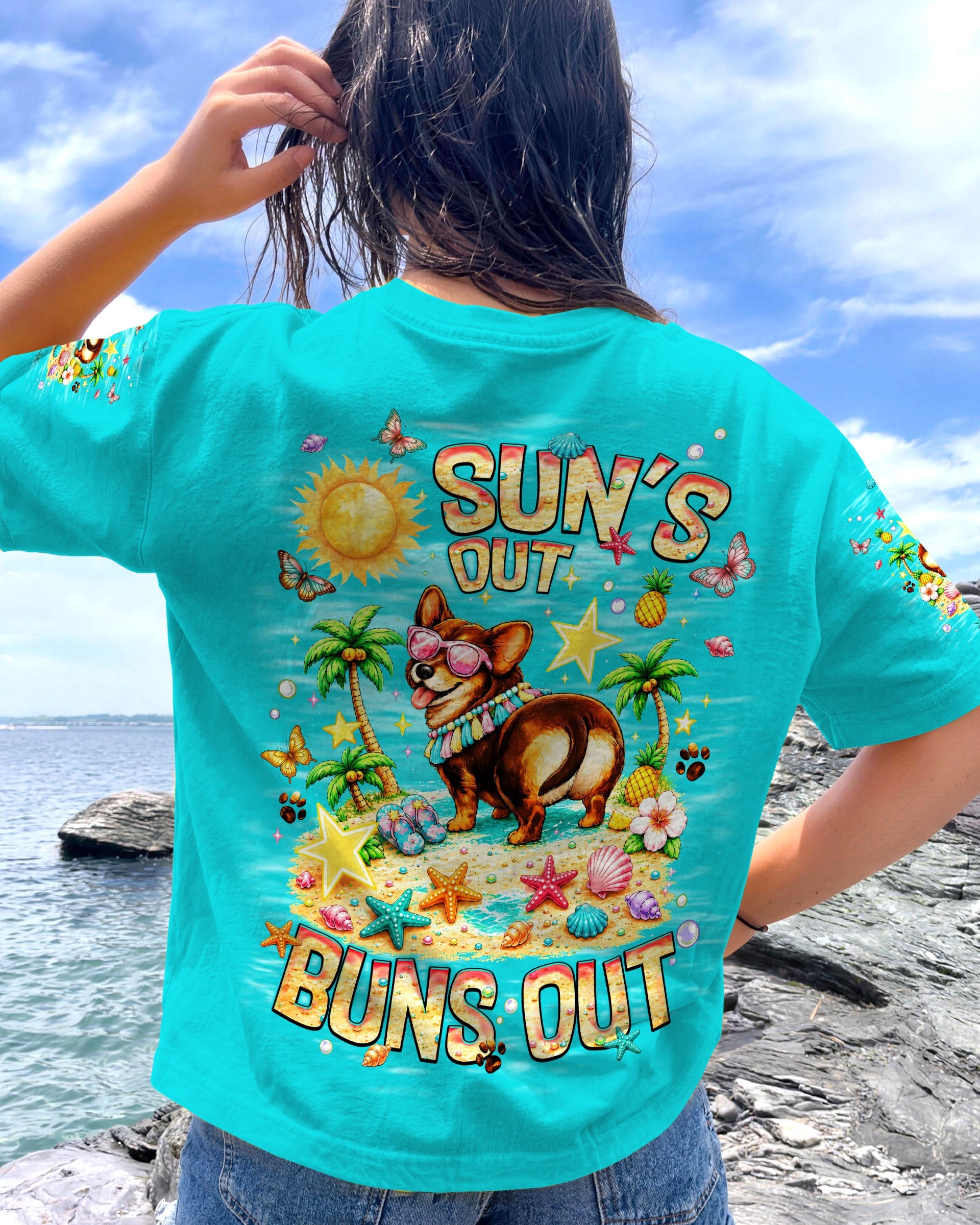 SUN'S OUT BUNS OUT CORGI  DOG ALL OVER PRINT   - TLNT0906252