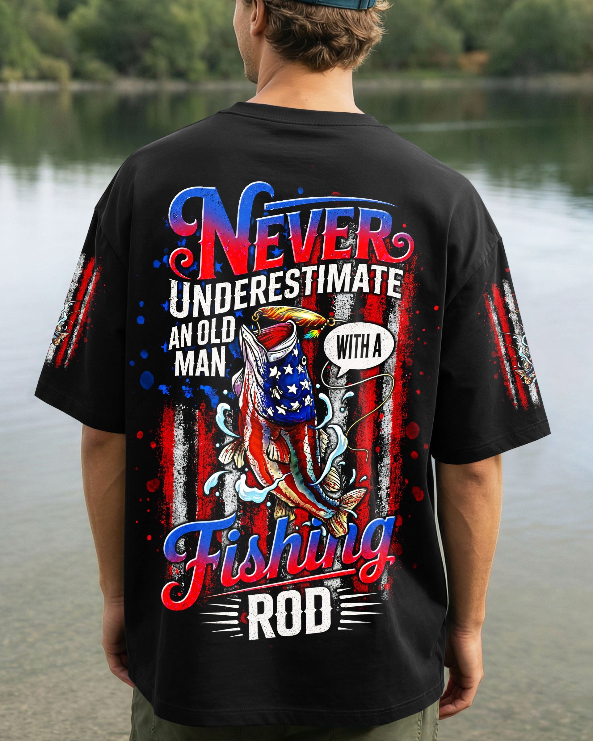 NEVER UNDERESTIMATE AN OLD MAN  FISHING ALL OVER PRINT - TLNT0406264