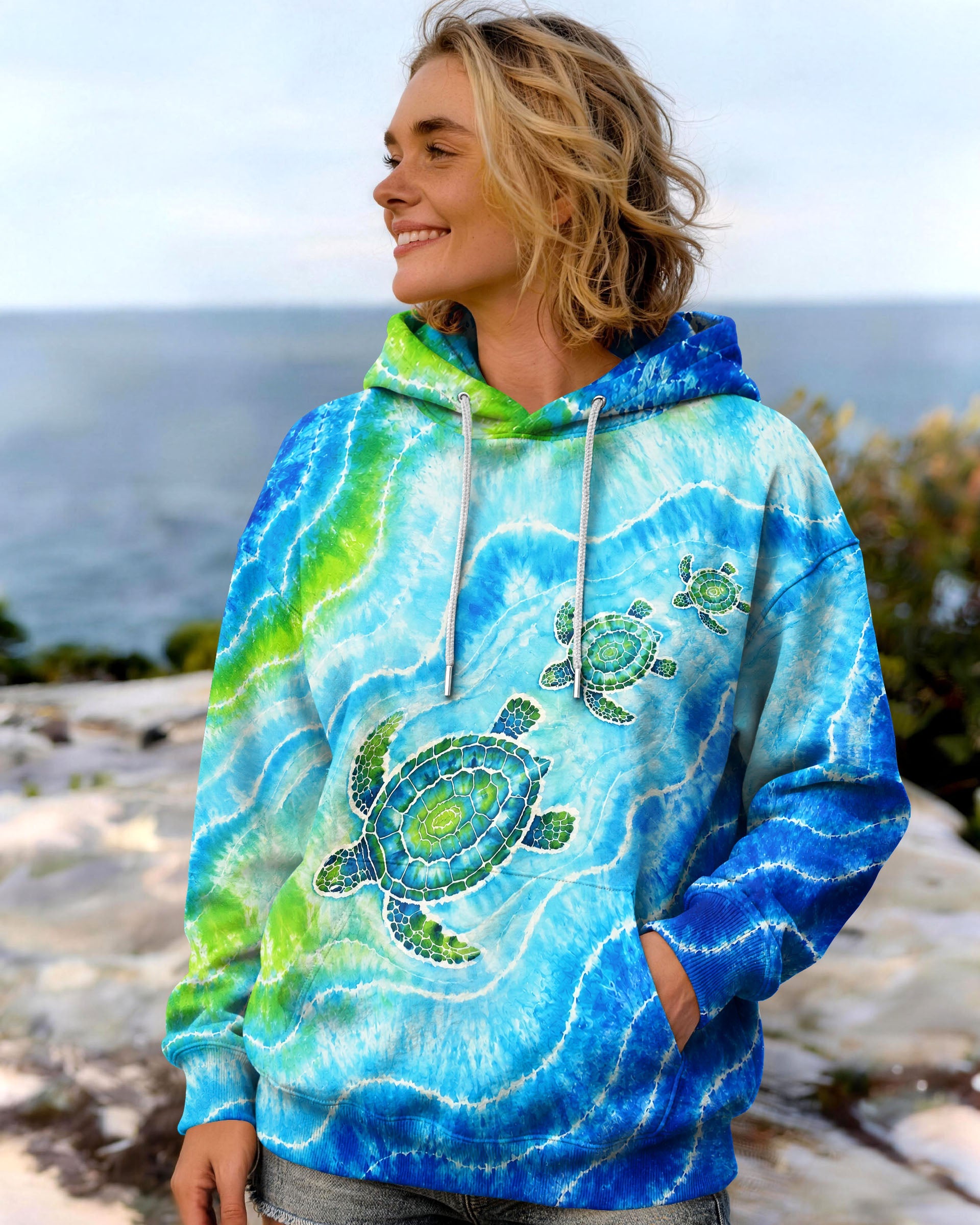 THREE SEA TURTLES WAVES BURST ALL OVER PRINT  - TLNT2606263