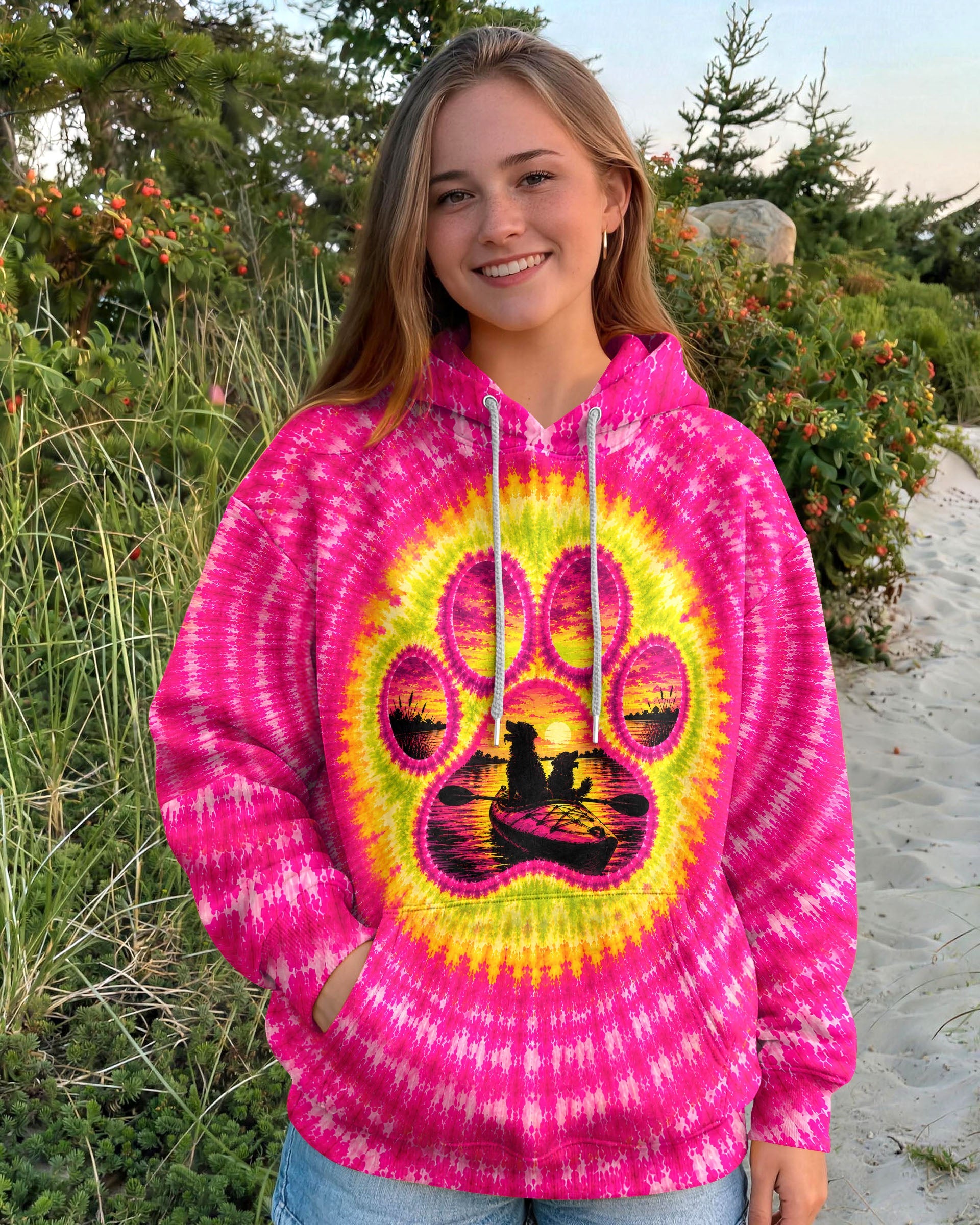 PAW PRINT KAYAK DOG SUNSET ALL OVER PRINT - TLNT0207265