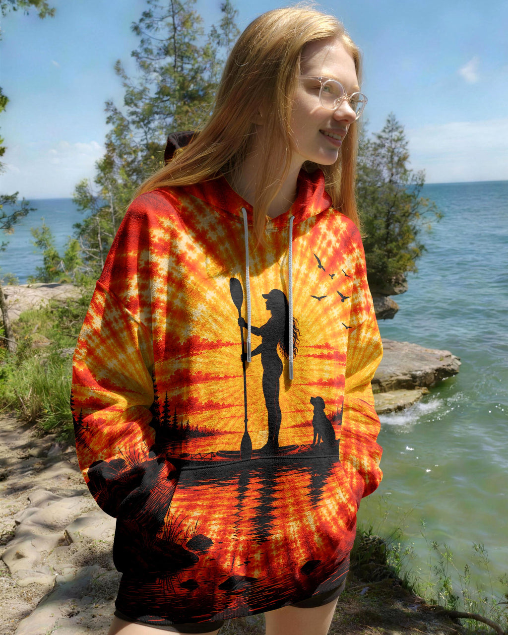 KAYAK LAKE DAY WITH DOG ORANGE SUNSET ALL OVER PRINT - TLNT2906263