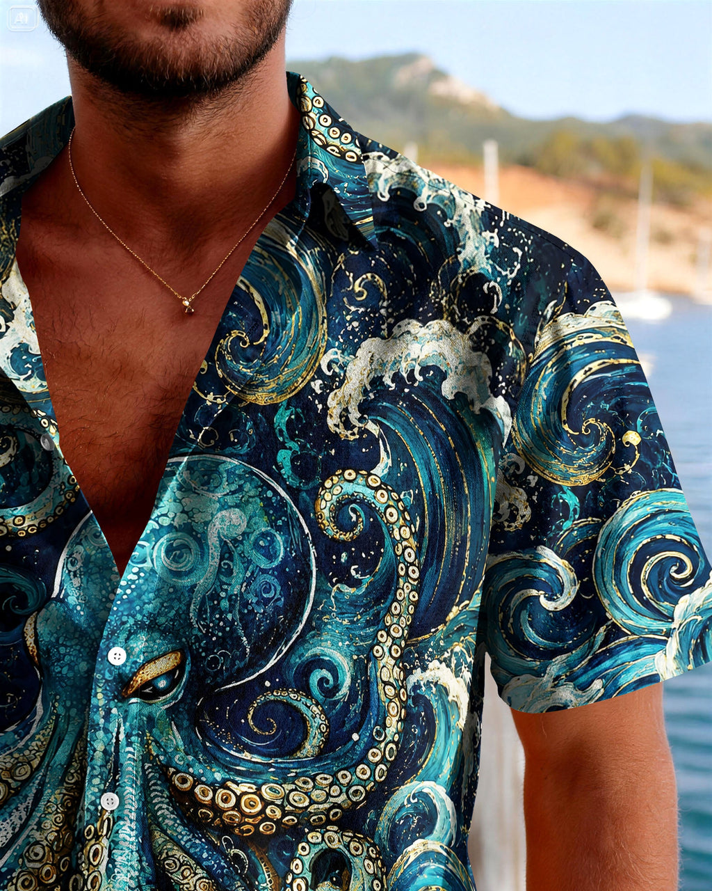 OCTOPUS WAVES ART CAMP SHIRT   - TLNT1506263