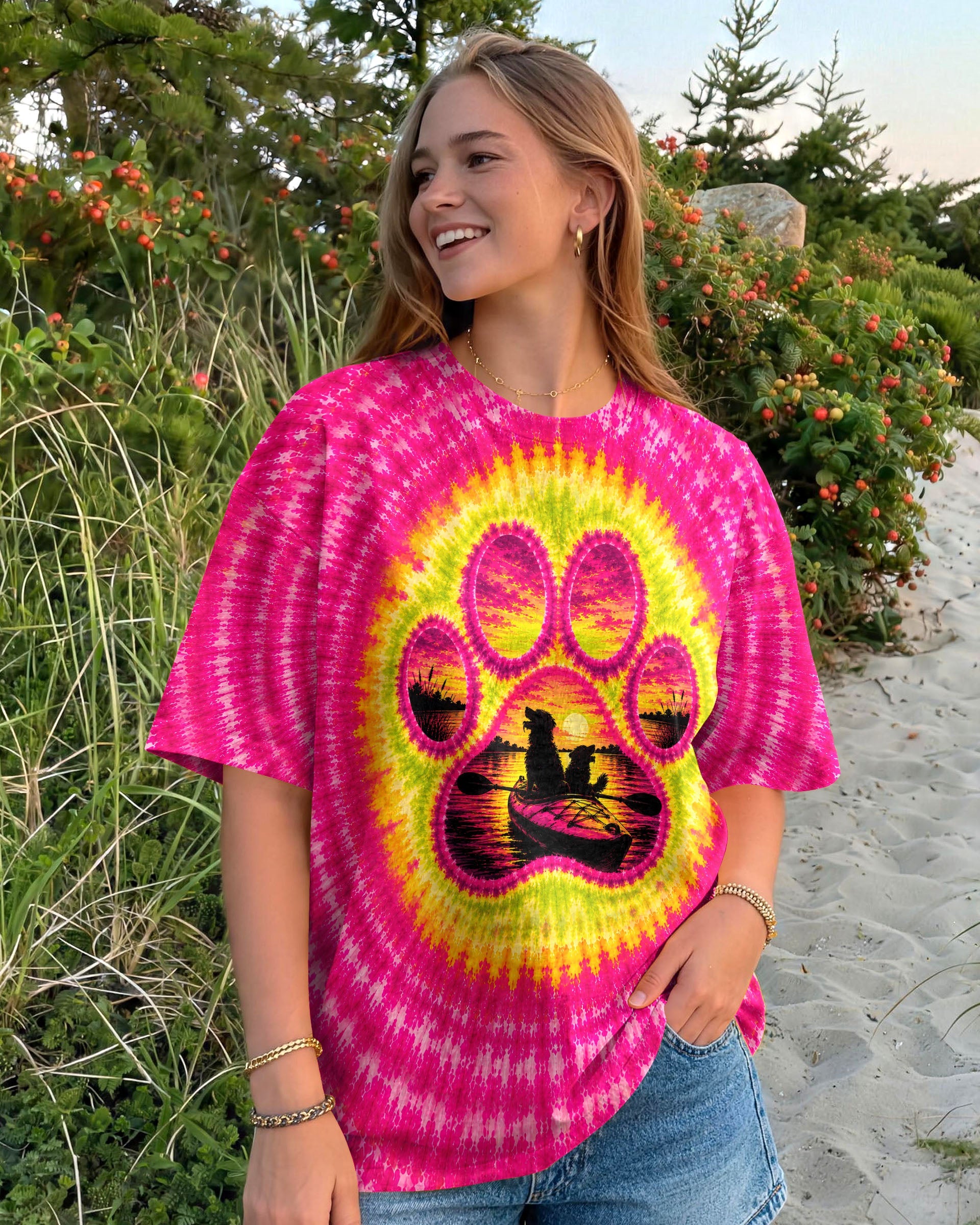 PAW PRINT KAYAK DOG SUNSET ALL OVER PRINT - TLNT0207265