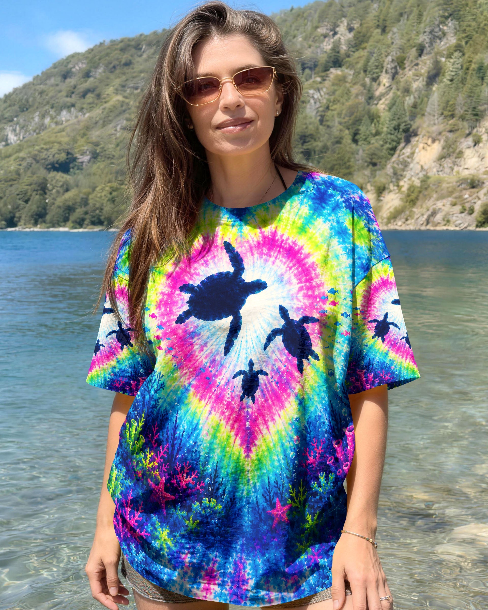 UNDERWATER TURTLES FAMILY HEART BURST ALL OVER PRINT  - TLNT2506261