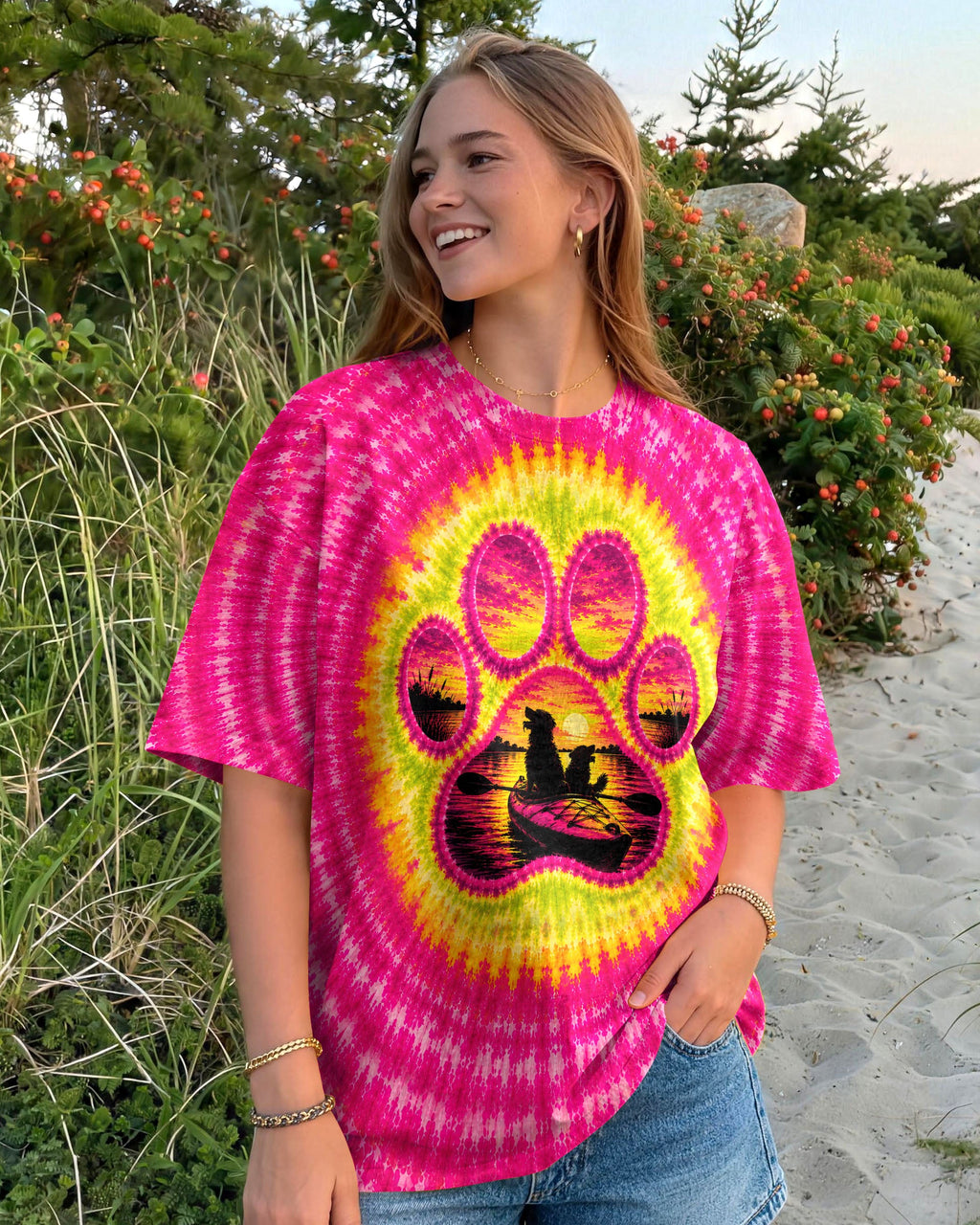 PAW PRINT KAYAK DOG SUNSET ALL OVER PRINT - TLNT0207265
