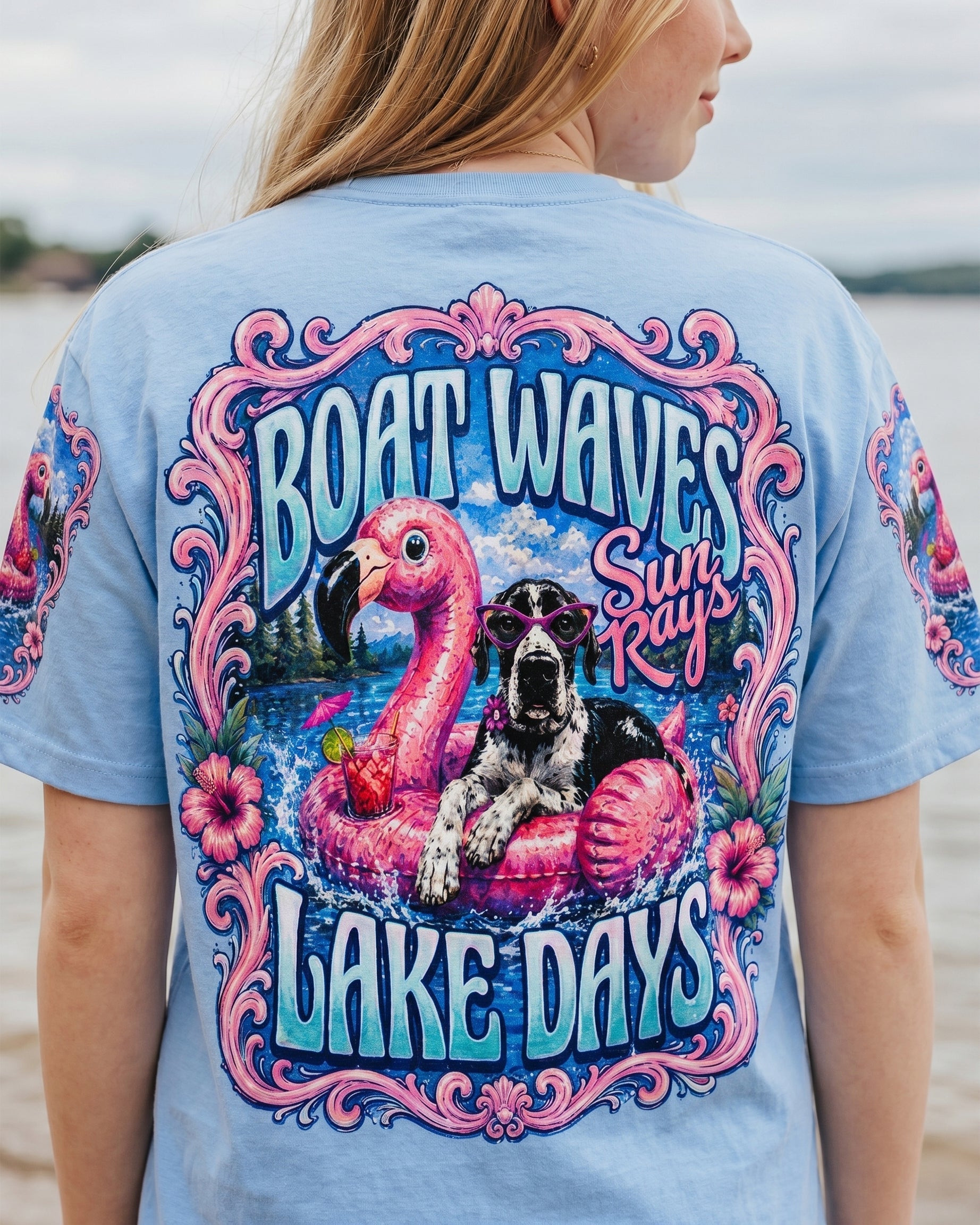 FLAMINGO FLOAT LAKE GREAT DANE DOG SUMMER ALL OVER PRINT – RI2205261
