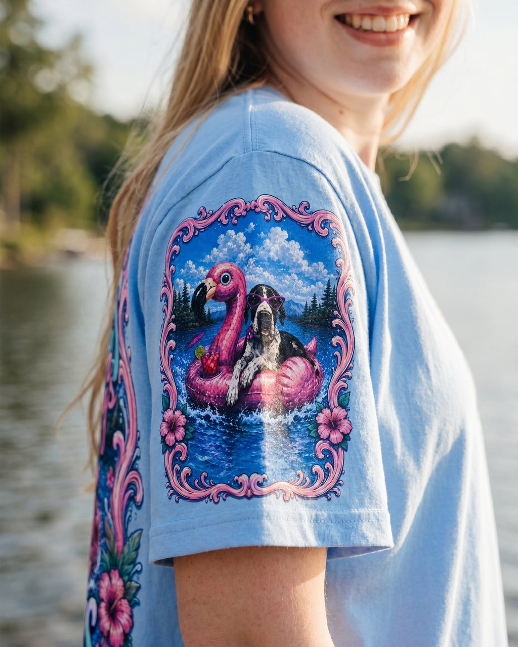 FLAMINGO FLOAT LAKE GREAT DANE DOG SUMMER ALL OVER PRINT – RI2205261