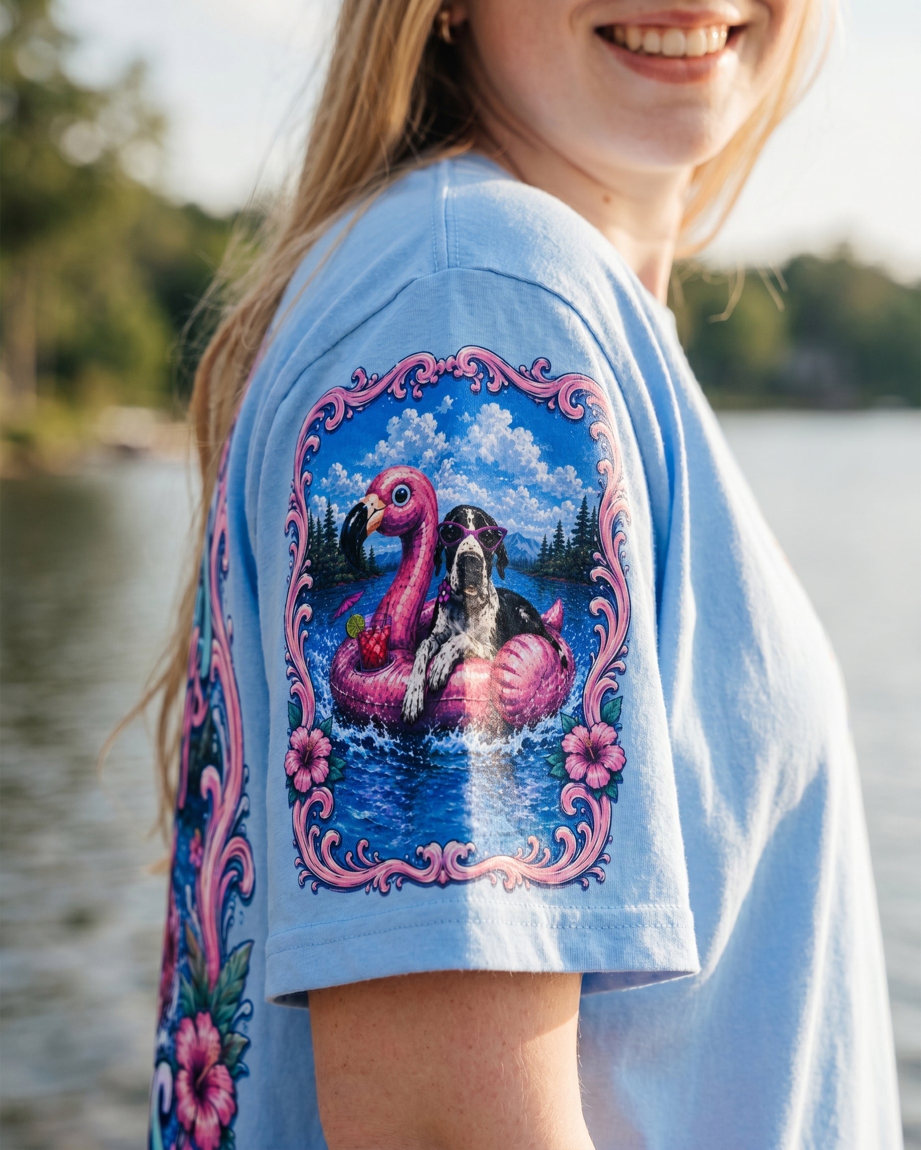 FLAMINGO FLOAT LAKE GREAT DANE DOG SUMMER ALL OVER PRINT – RI2205261