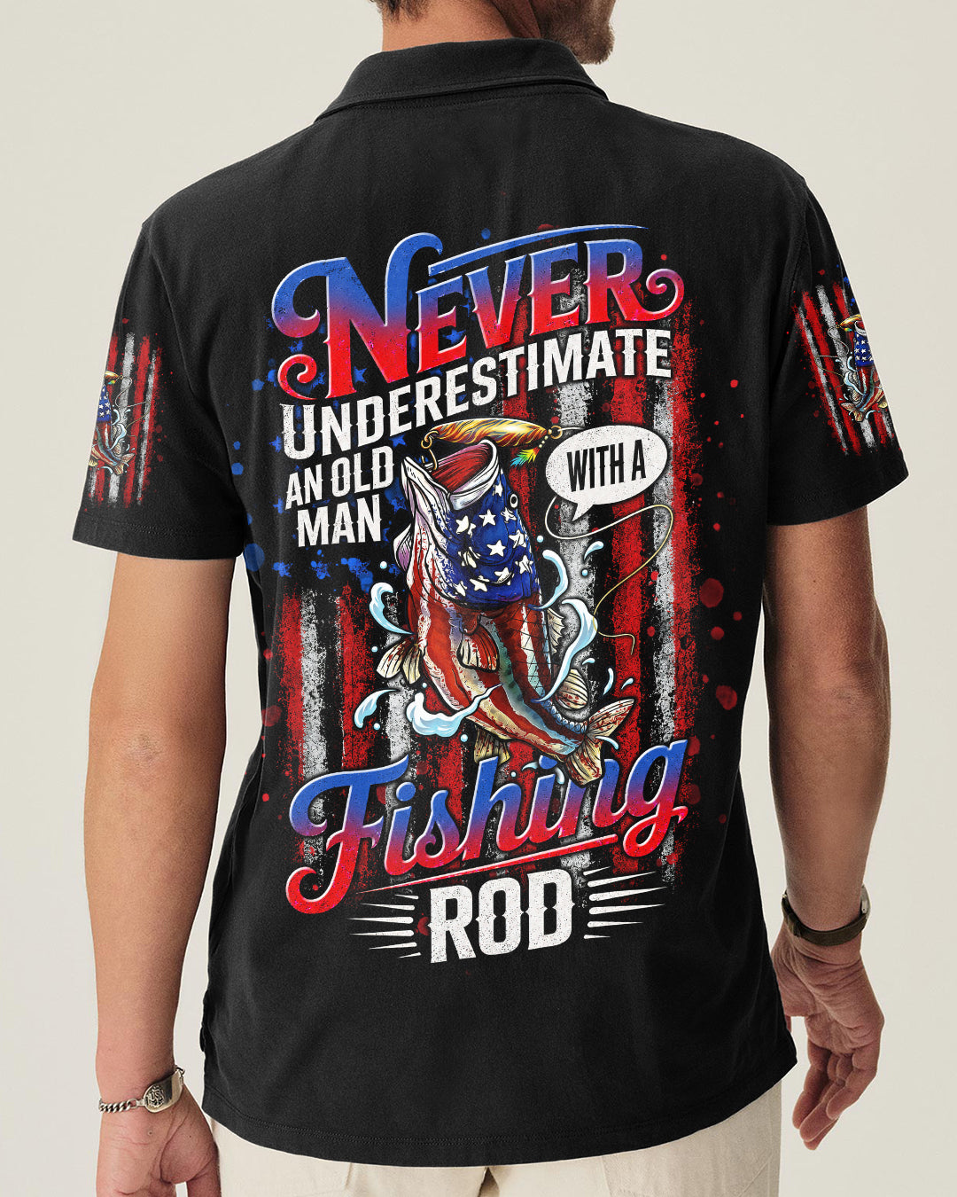 NEVER UNDERESTIMATE AN OLD MAN  FISHING ALL OVER PRINT - TLNT0406264