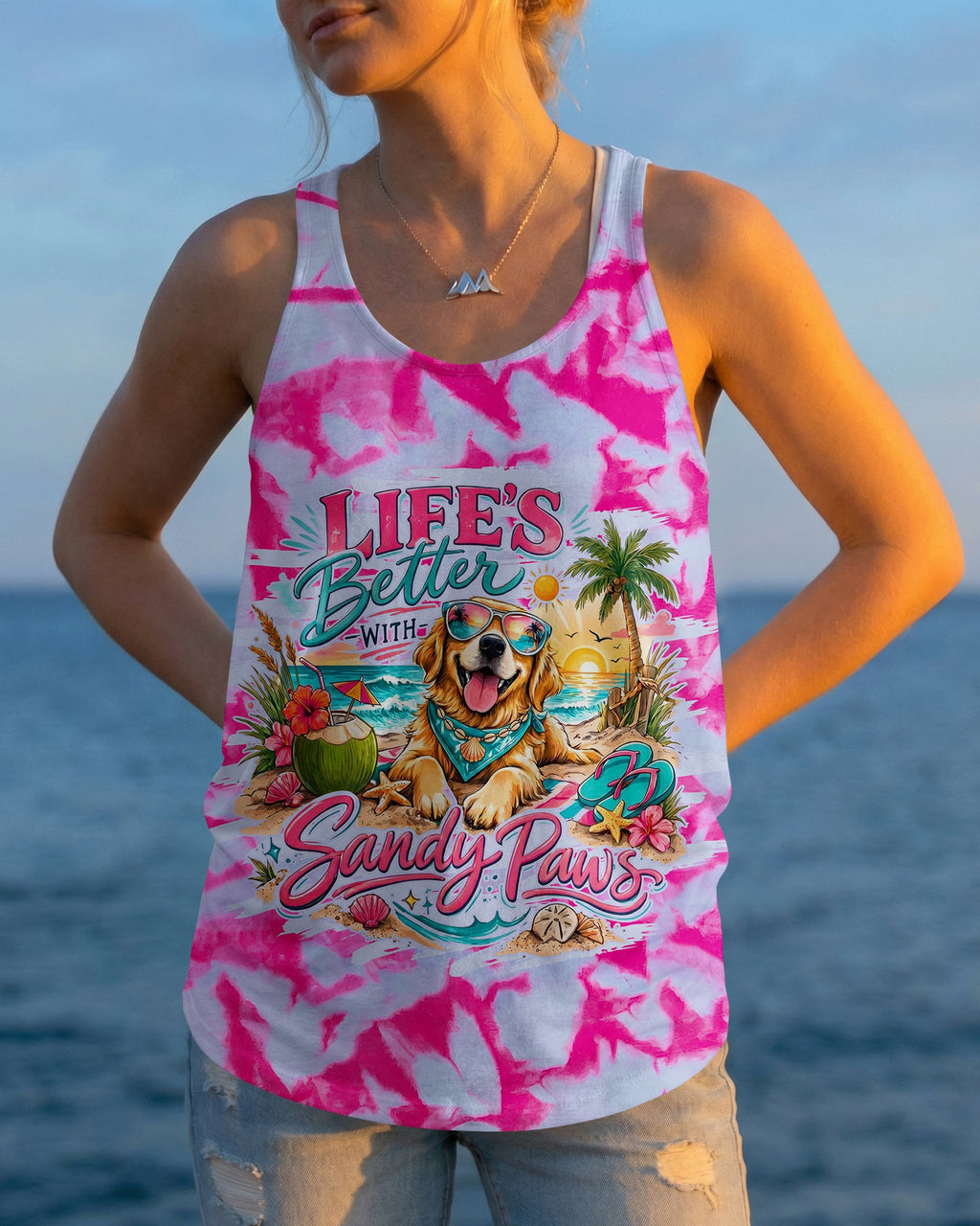 LIFE'S BETTER WITH SANDY PAWS GOLDEN RETRIEVER DOG ALL OVER PRINT - TYPQ2805261
