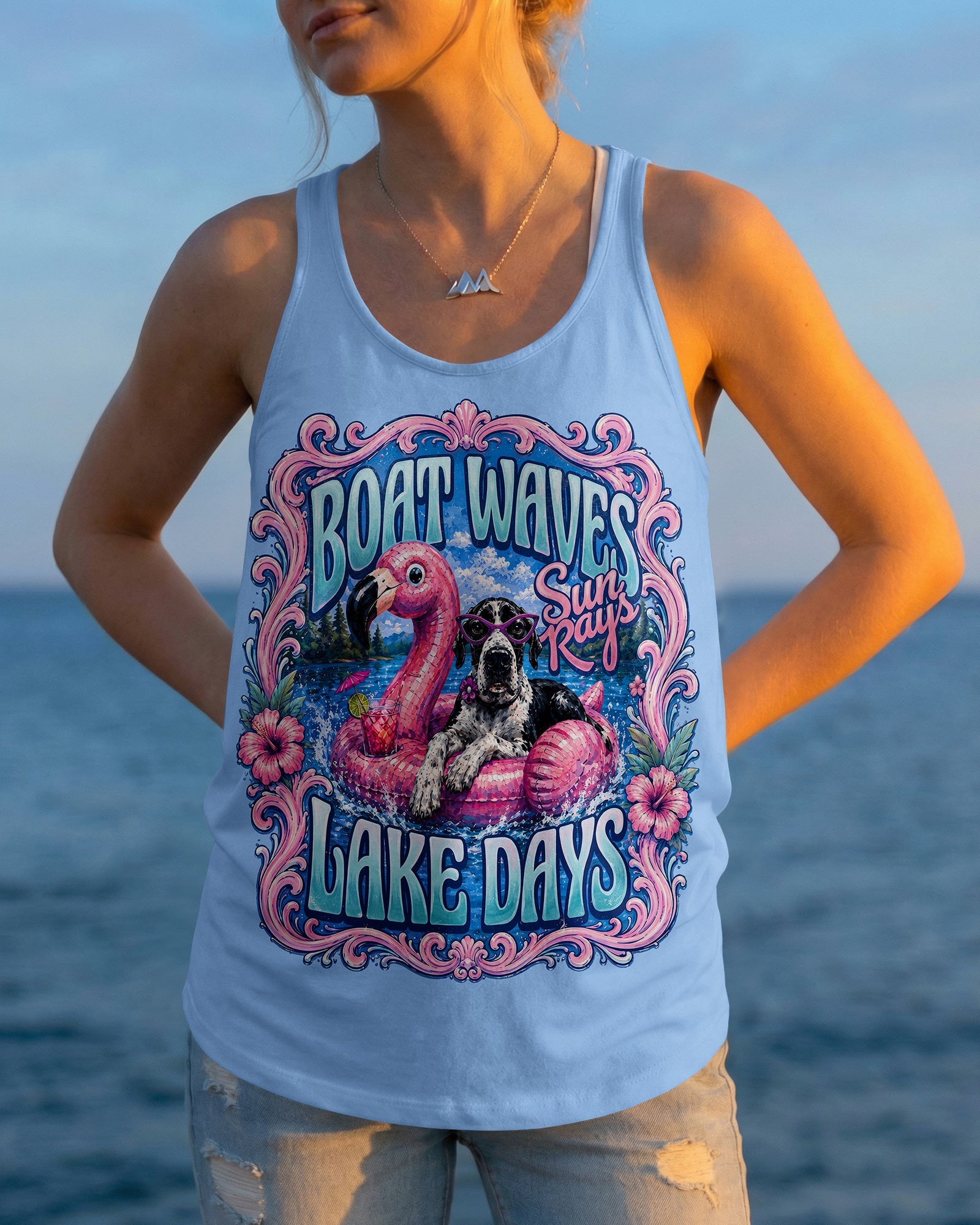 FLAMINGO FLOAT LAKE GREAT DANE DOG SUMMER ALL OVER PRINT – RI2205261