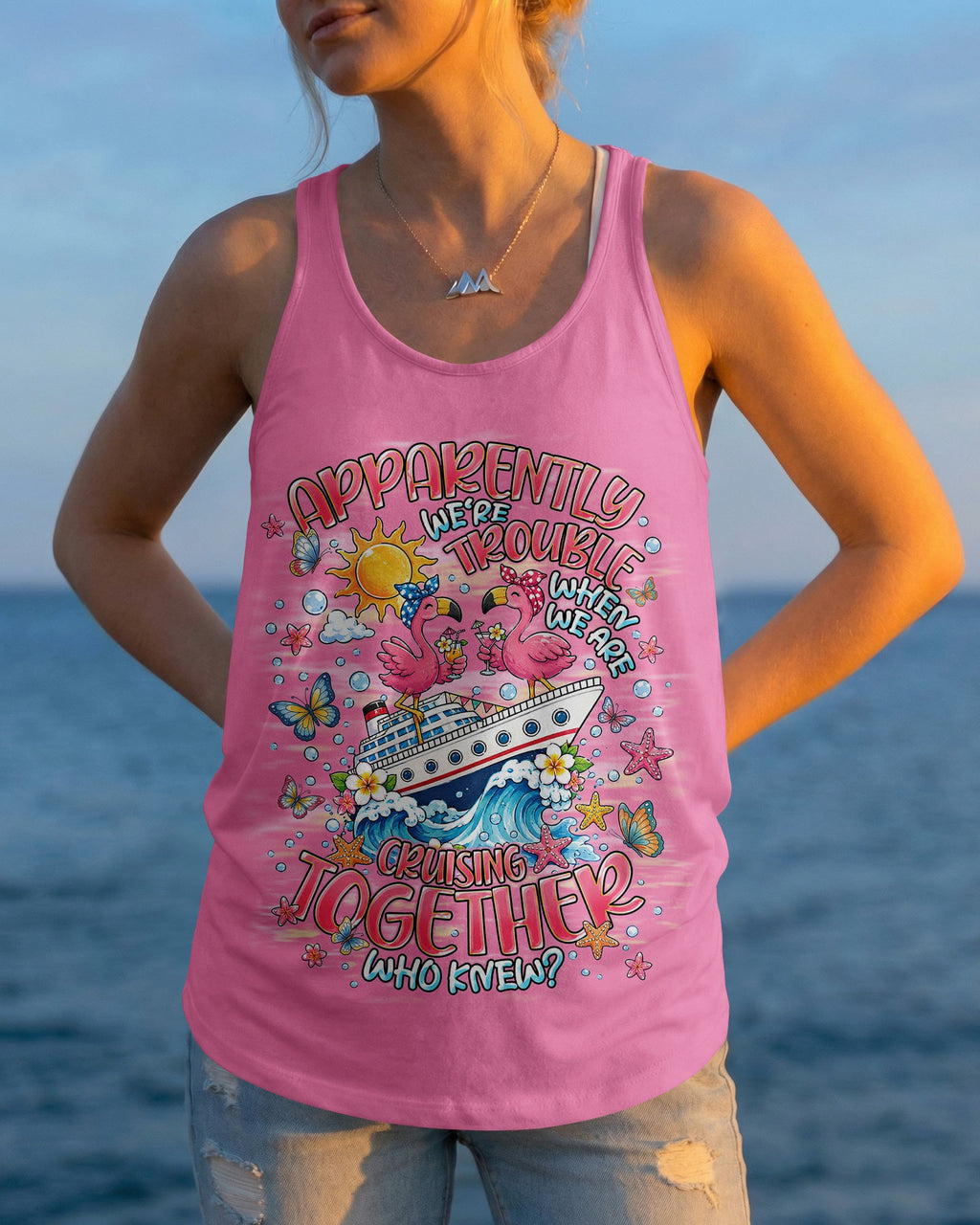 APPARENTLY WE'RE TROUBLE FLAMINGO CRUISING ALL OVER PRINT  - TLNT0307261