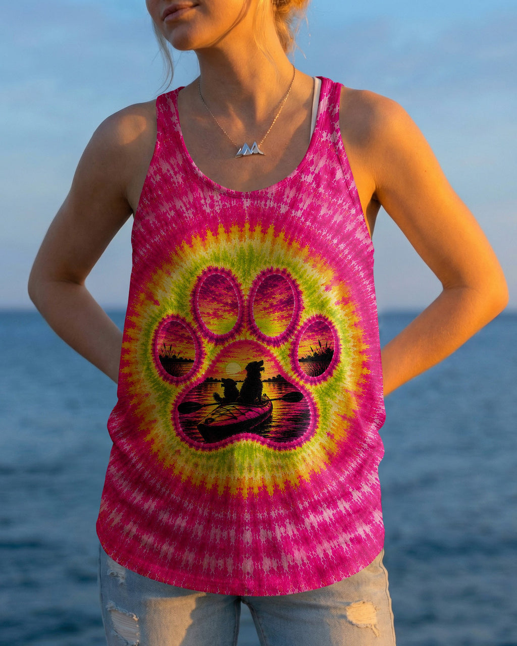 PAW PRINT KAYAK DOG SUNSET ALL OVER PRINT - TLNT0207265