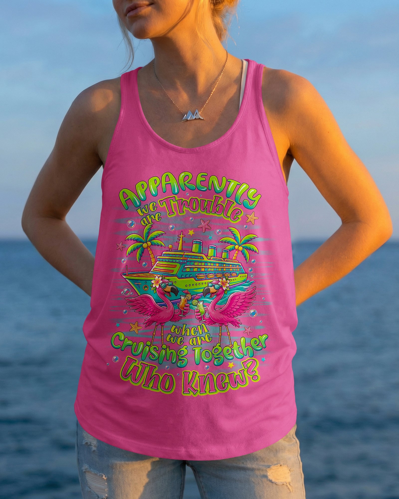APPARENTLY WE'RE TROUBLE FLAMINGO CRUISING ALL OVER PRINT - TLNO307263