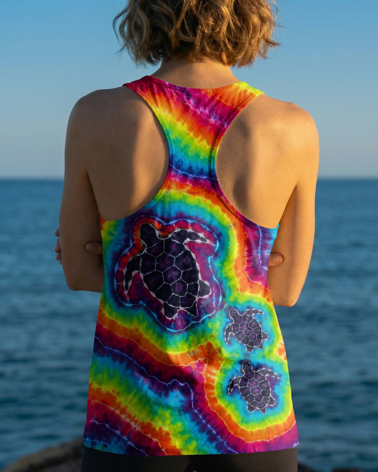 THREE SEA TURTLES COLORFUL SWIRL  ALL OVER PRINT  - TLTW1906263