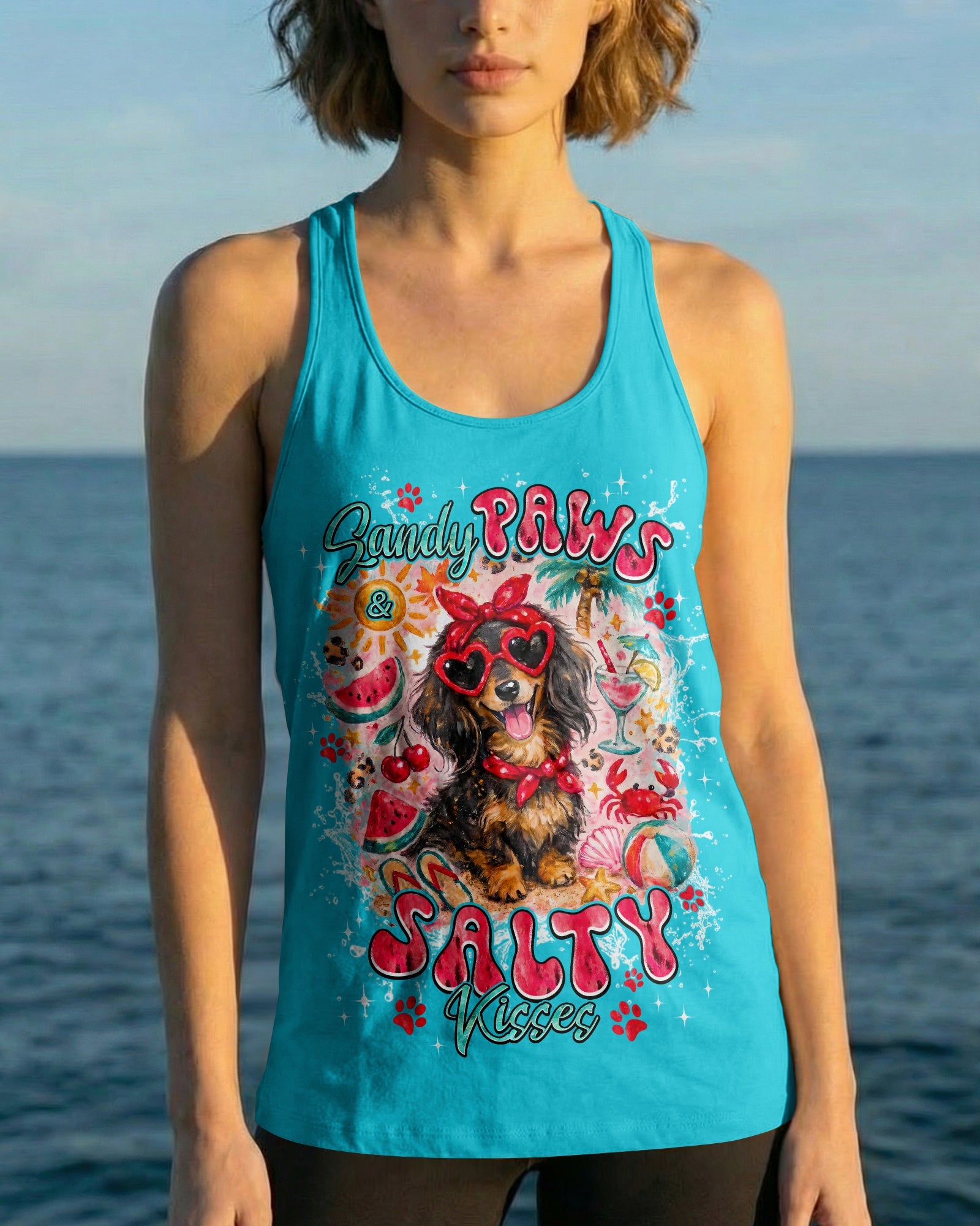 SANDY PAWS AND SALTY KISSES DACHSHUND ALL OVER PRINT - TYPQ2505262