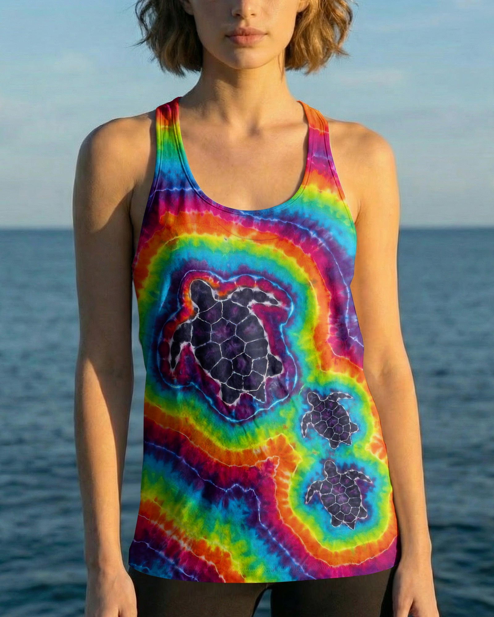 THREE SEA TURTLES COLORFUL SWIRL  ALL OVER PRINT  - TLTW1906263