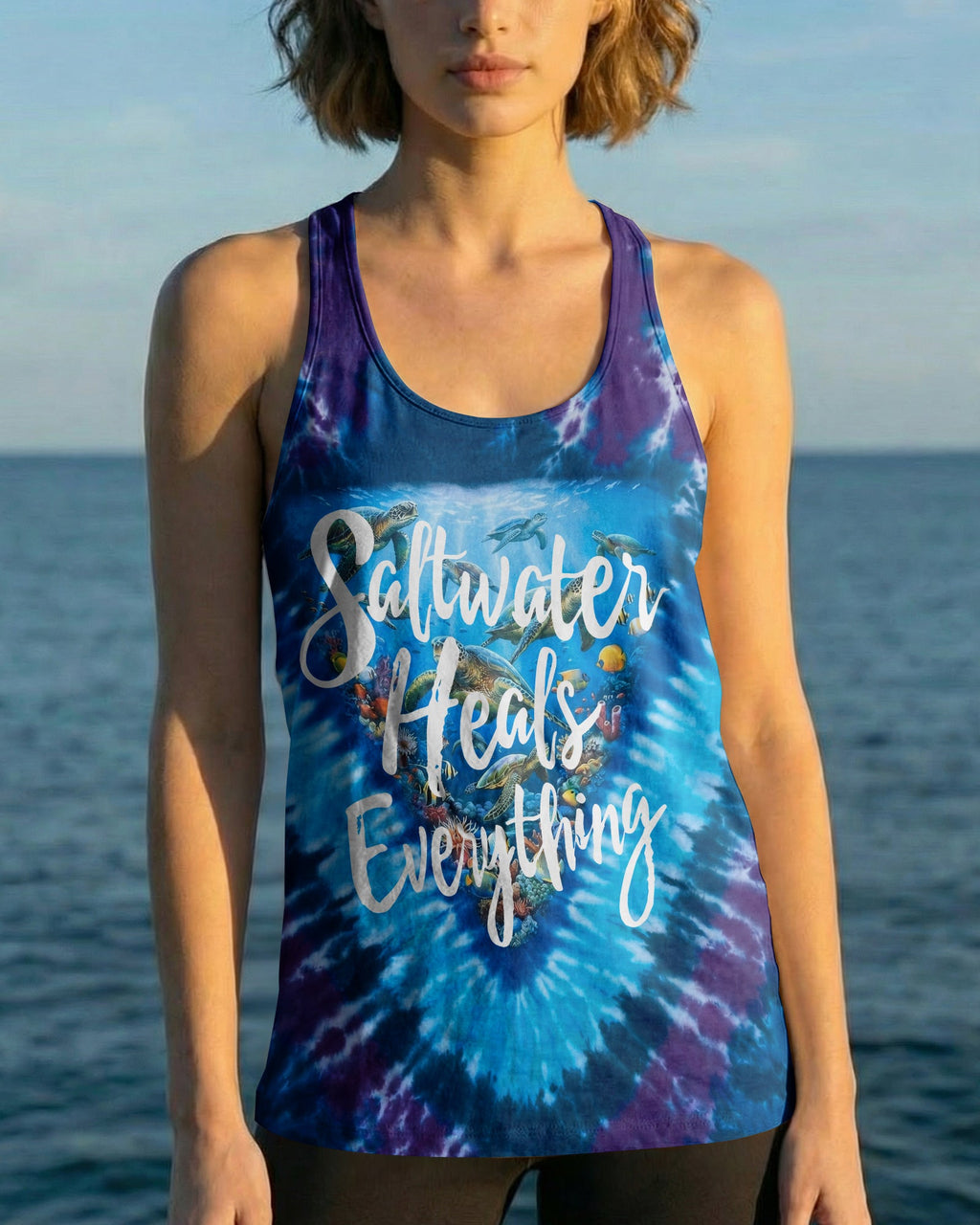 SALTWATER HEALS EVERYTHING OCEAN BLUE TURTLE BURST ALL OVER PRINT - TY0906261