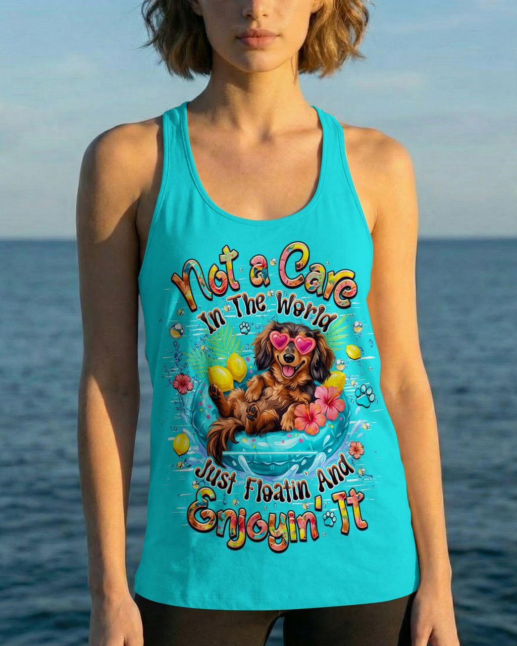NOT A CARE IN THE WORLD DACHSHUND DOG  ALL OVER PRINT  - TLHN2105261