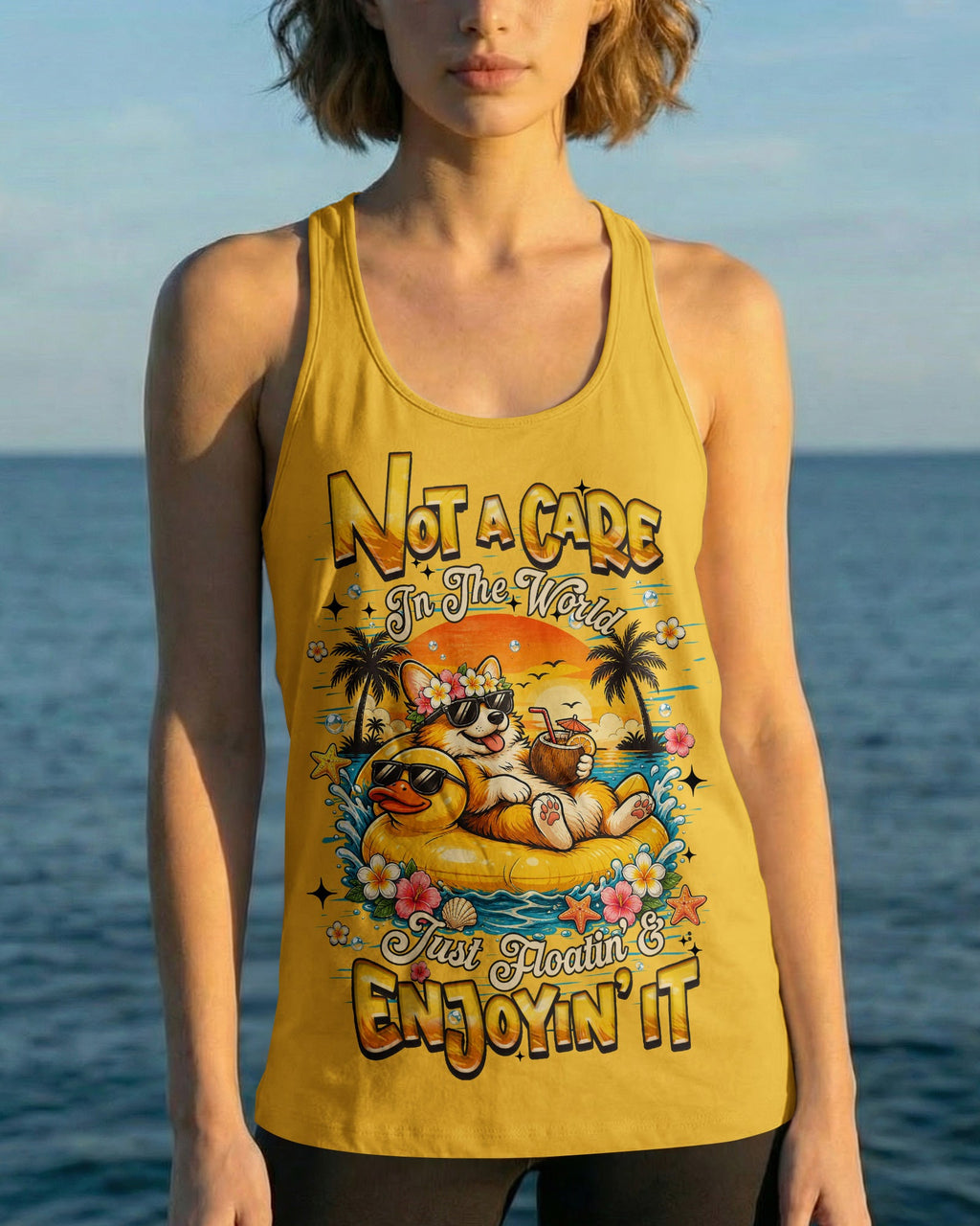 NOT A CARE IN THE WORLD CORGI DOG  ALL OVER PRINT  - TLHN0405263