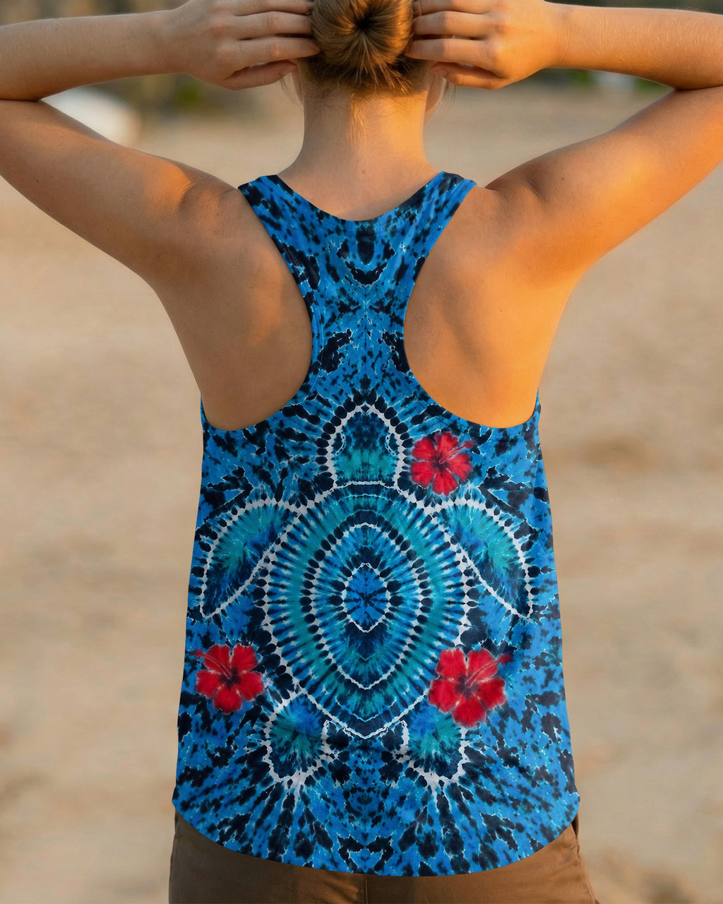 HIBISCUS FLOWERS AND SEA TURTLE BURST ALL OVER PRINT  - TLNT1407263