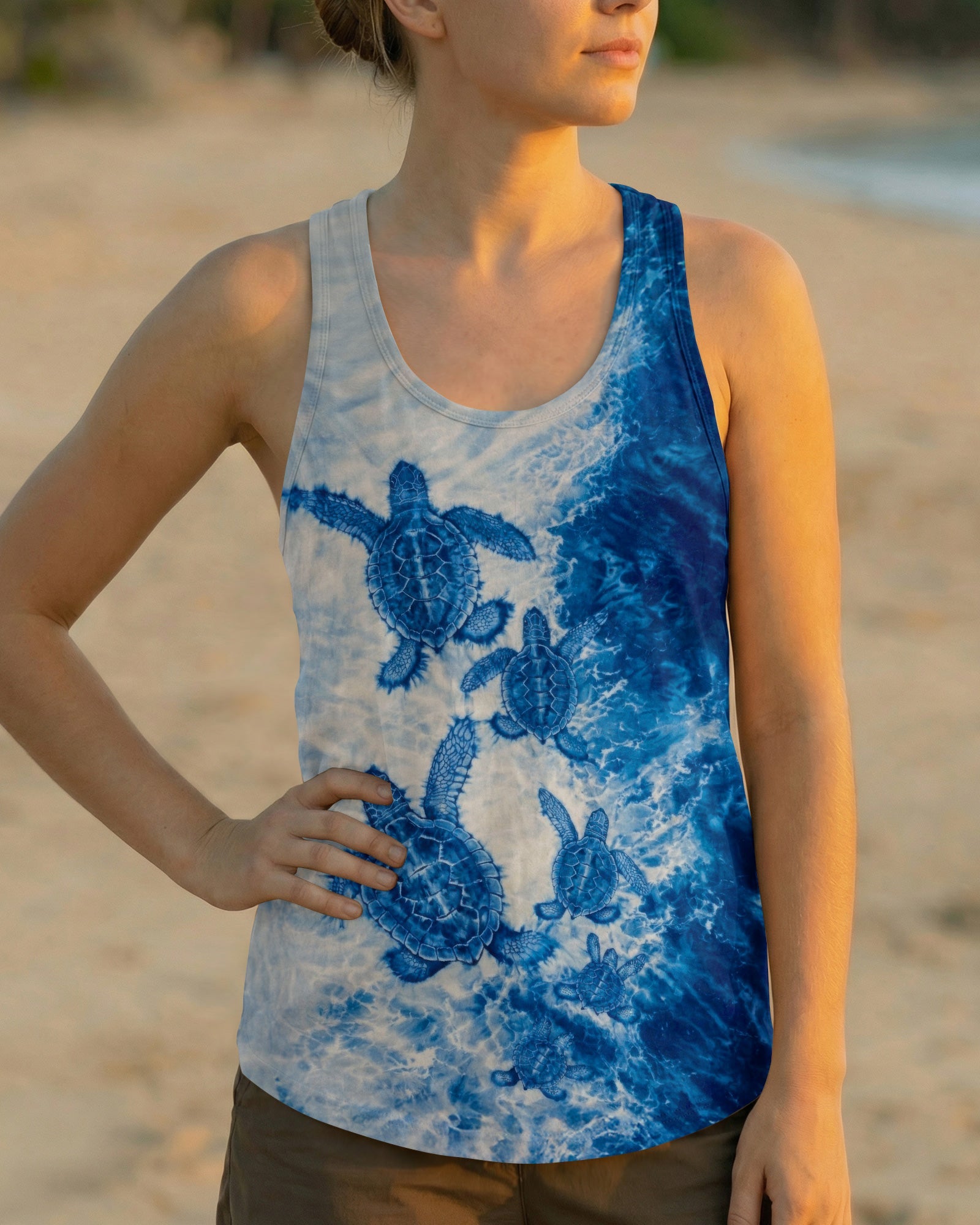SEA TURTLE FAMILY WAVES  ALL OVER PRINT - TLTW1504263