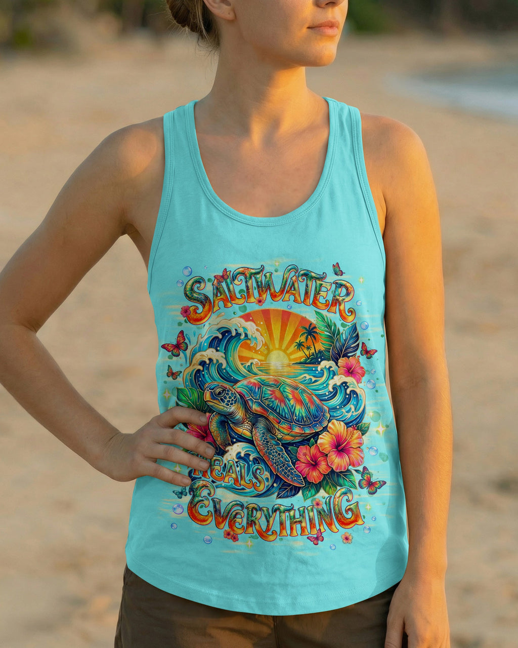 SALTWATER HEALS EVERYTHING TURTLE ALL OVER PRINT  - TLNT1704261