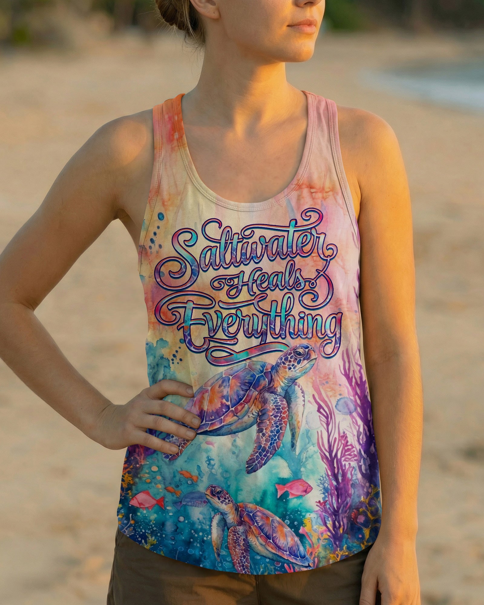 SALTWATER HEALS EVERYTHING TURTLE ALL OVER PRINT  - TLHN2104261