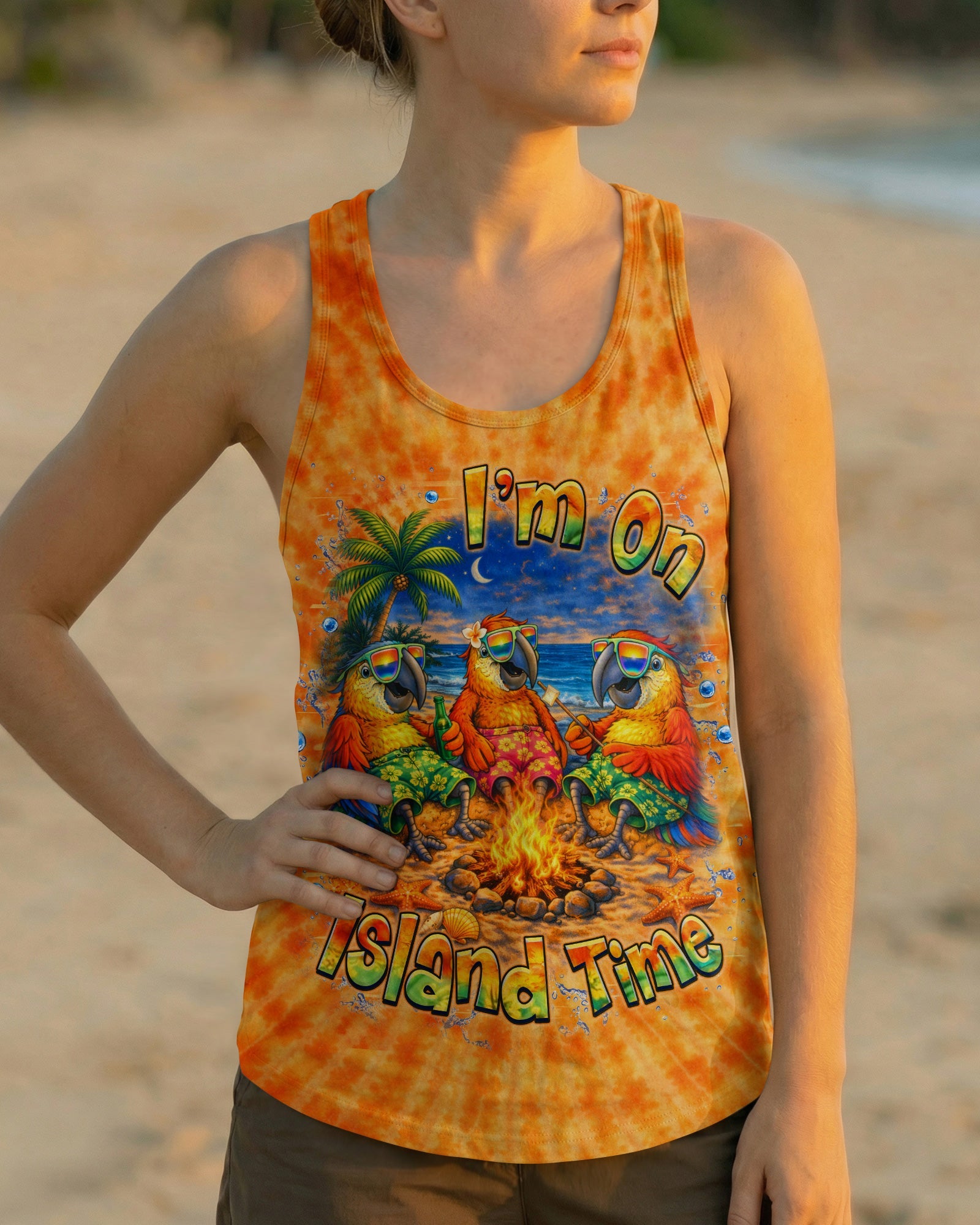 I'M ON ISLAND TIME PARROT SWIRL ALL OVER PRINT    - TLHN0705262