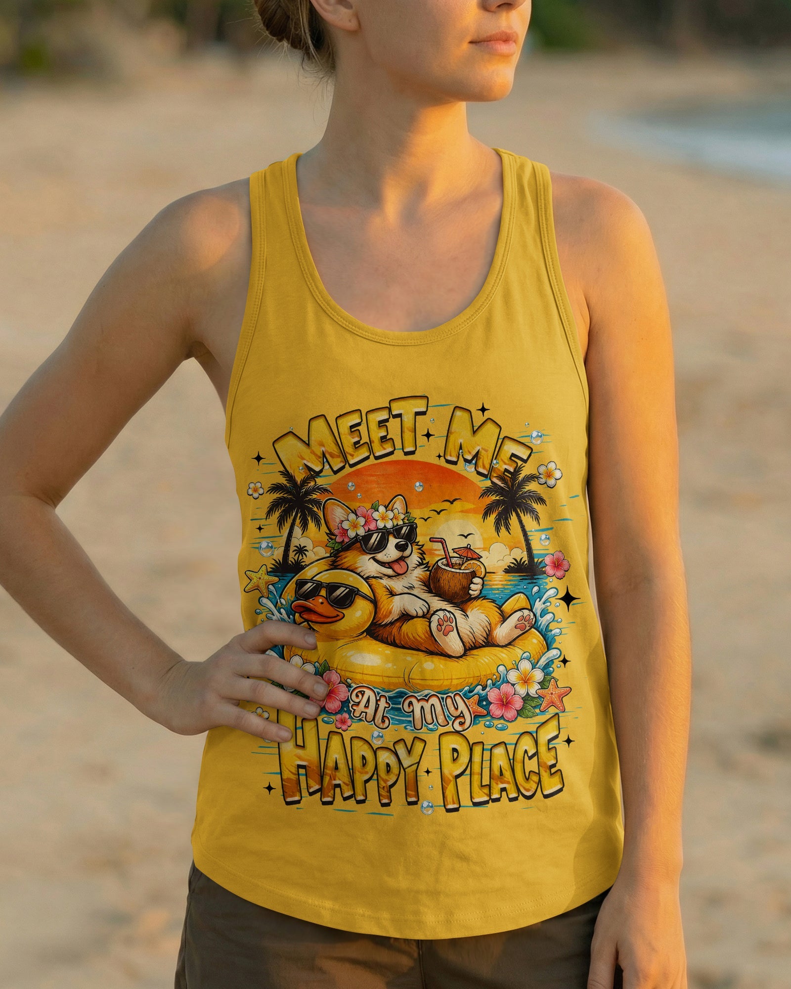MEET ME AT MY HAPPY PLACE CORGI DOG ALL OVER PRINT   - TLHN2605263