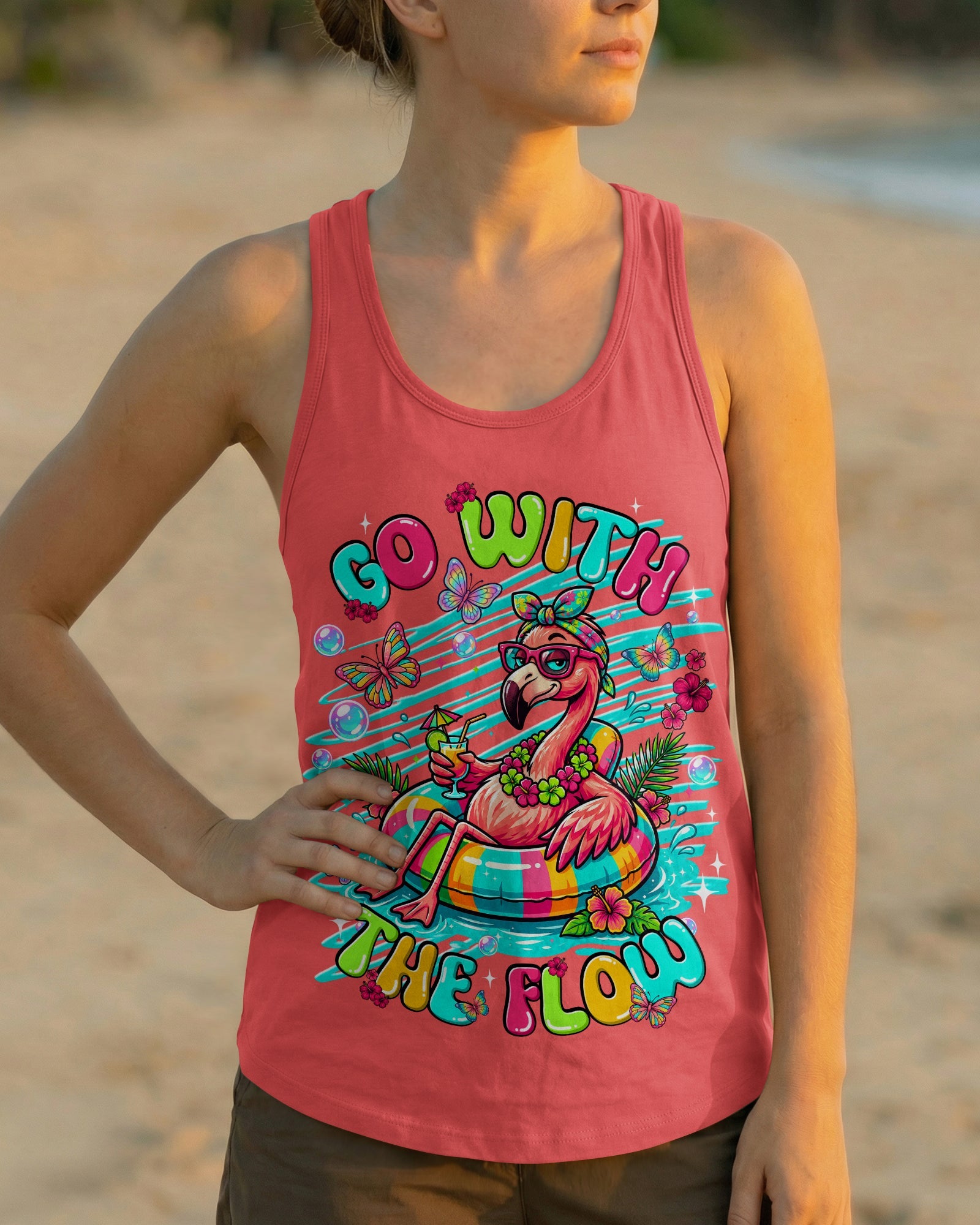 GO WITH THE FLOW FLAMINGO ALL OVER PRINT  - TLNT1806263