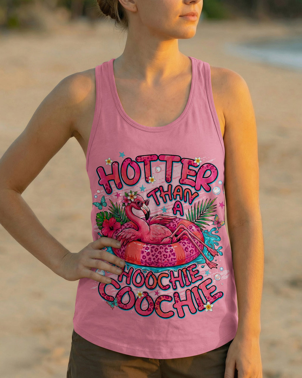 HOTTER THAN A HOOCHIE COOCHIE FLAMINGO ALL OVER PRINT  - TLNT0705264