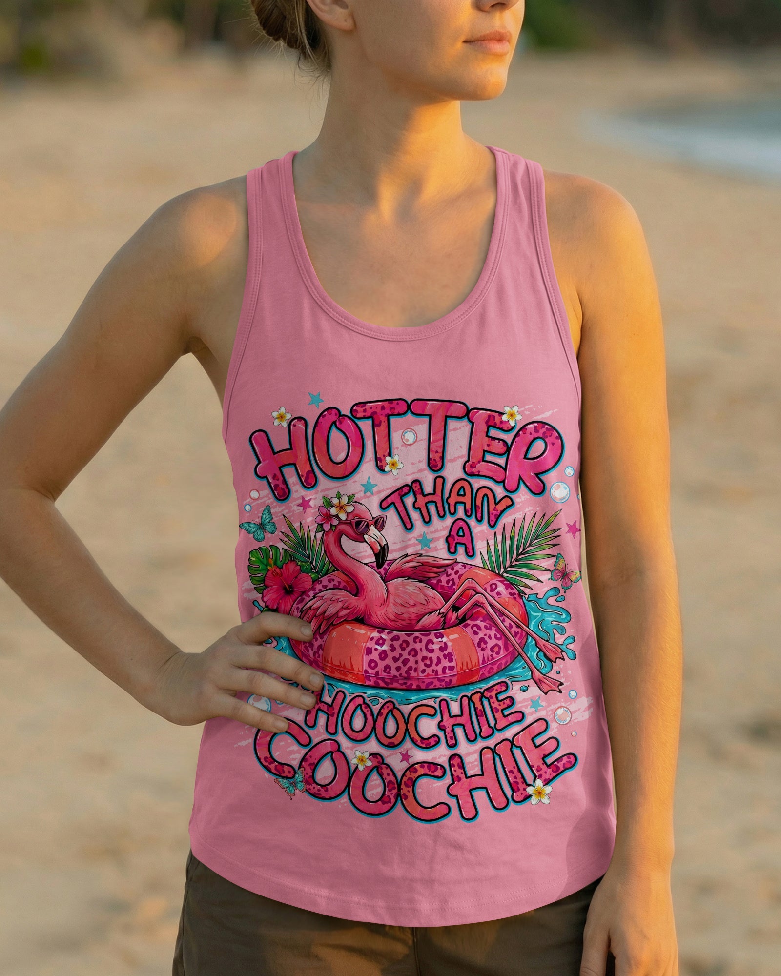 HOTTER THAN A HOOCHIE COOCHIE FLAMINGO ALL OVER PRINT  - TLNT0705264