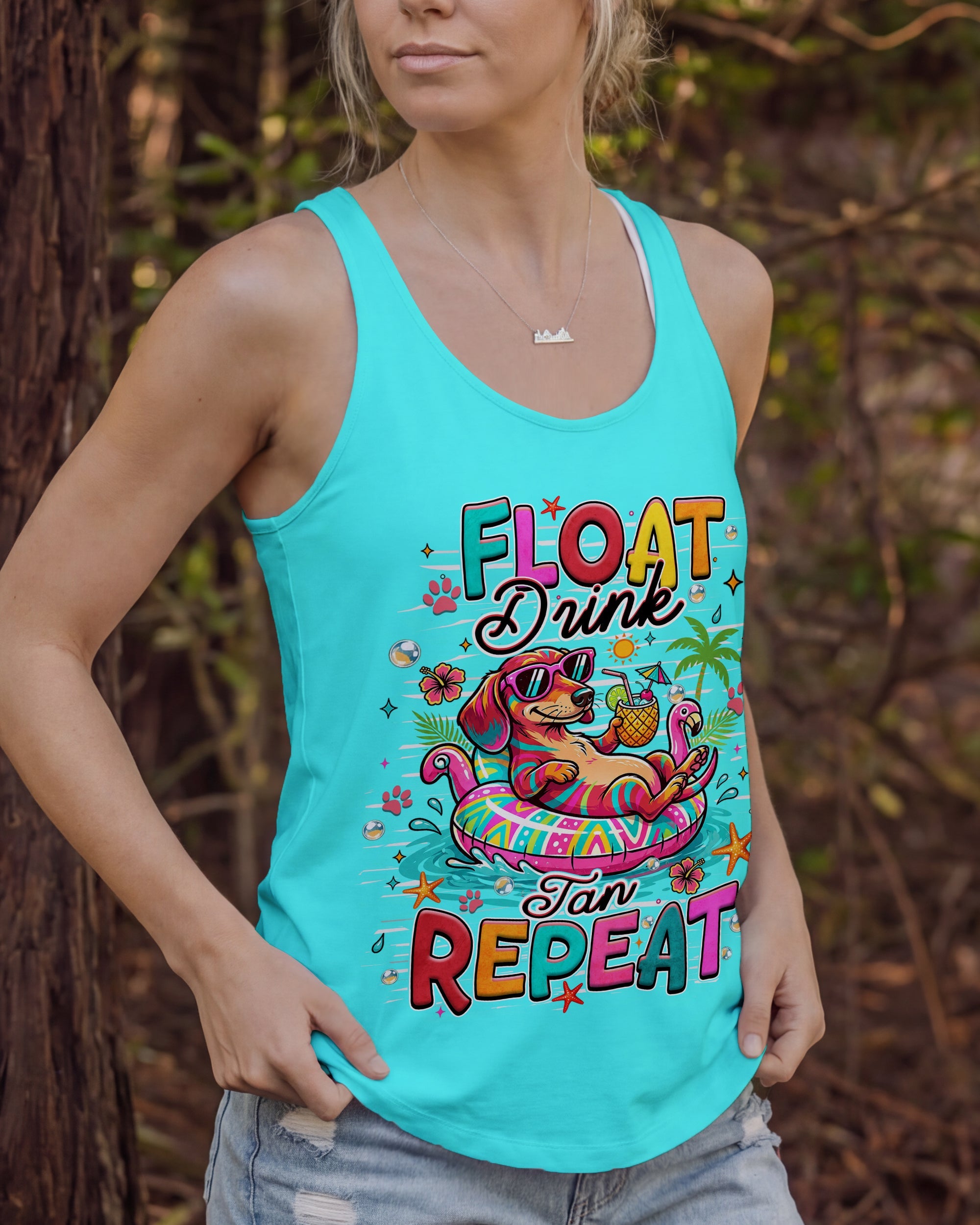 FLOAT DRINK TAN REPEAT DACHSHUND DOG ALL OVER PRINT  - TLHN1806263