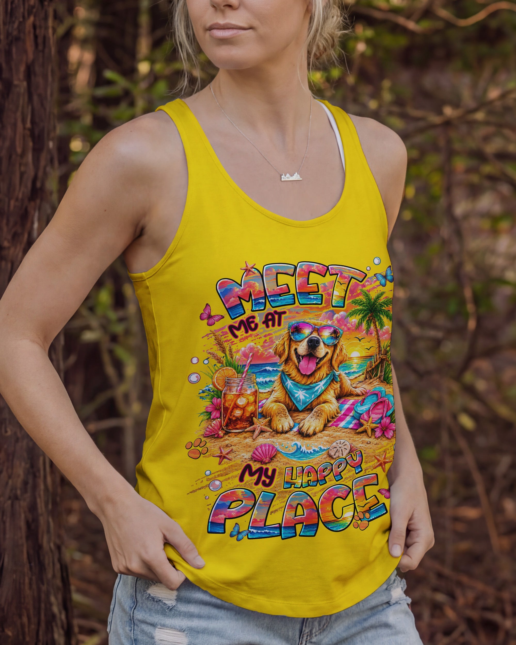 MEET ME AT MY HAPPY PLACE GOLDEN RETRIEVER DOG ALL OVER PRINT - TLNT2105261