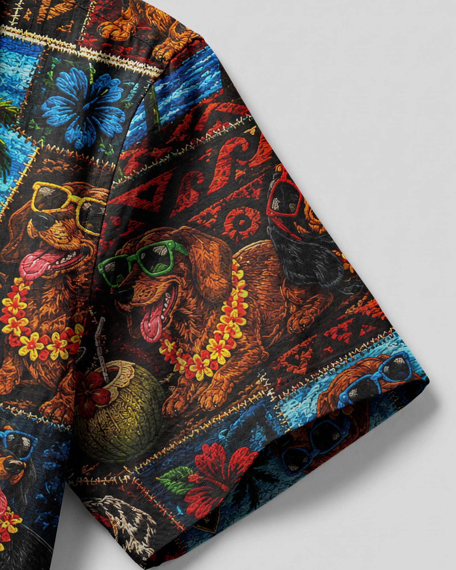 TROPICAL DACHSHUND DOG PATCHWORK CAMP SHIRT  - TLNT0807261