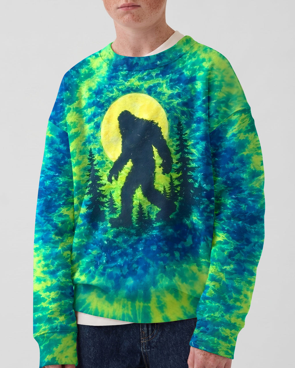 BIGFOOT IN THE FOREST GREEN BLUE SWIRL KIDS ALL OVER PRINT  - TLNO0906261