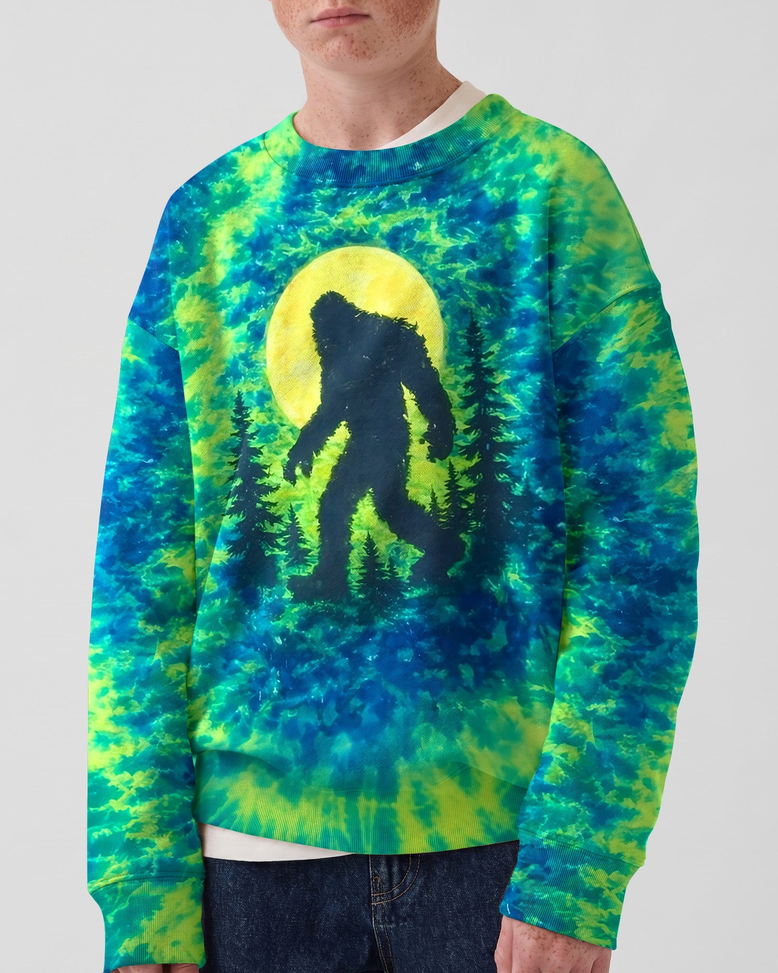BIGFOOT IN THE FOREST GREEN BLUE SWIRL KIDS ALL OVER PRINT  - TLNO0906261