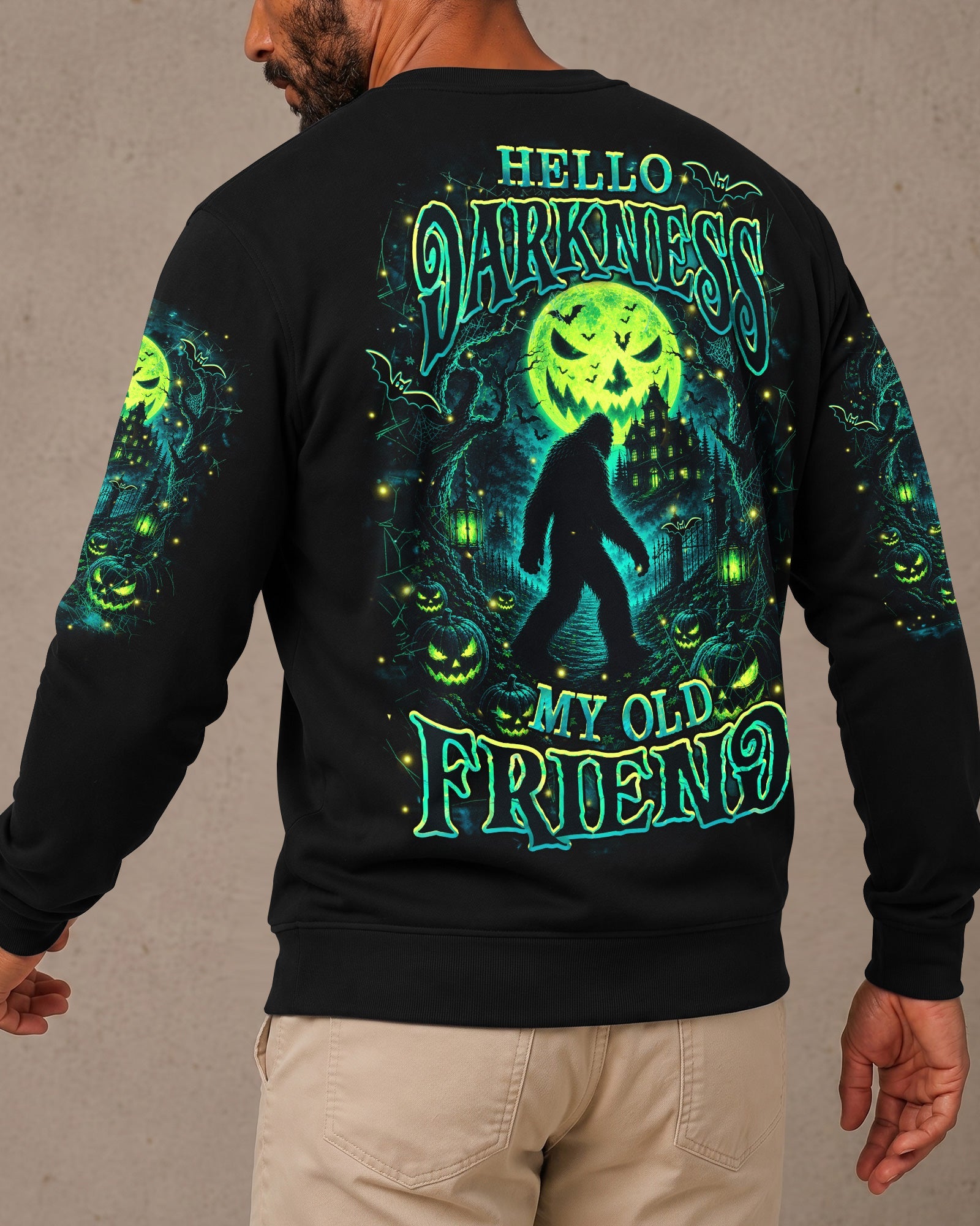 HELLO DARKNESS MY OLD FRIEND BIGFOOT HALLOWEEN ALL OVER PRINT  - TLHN2107261