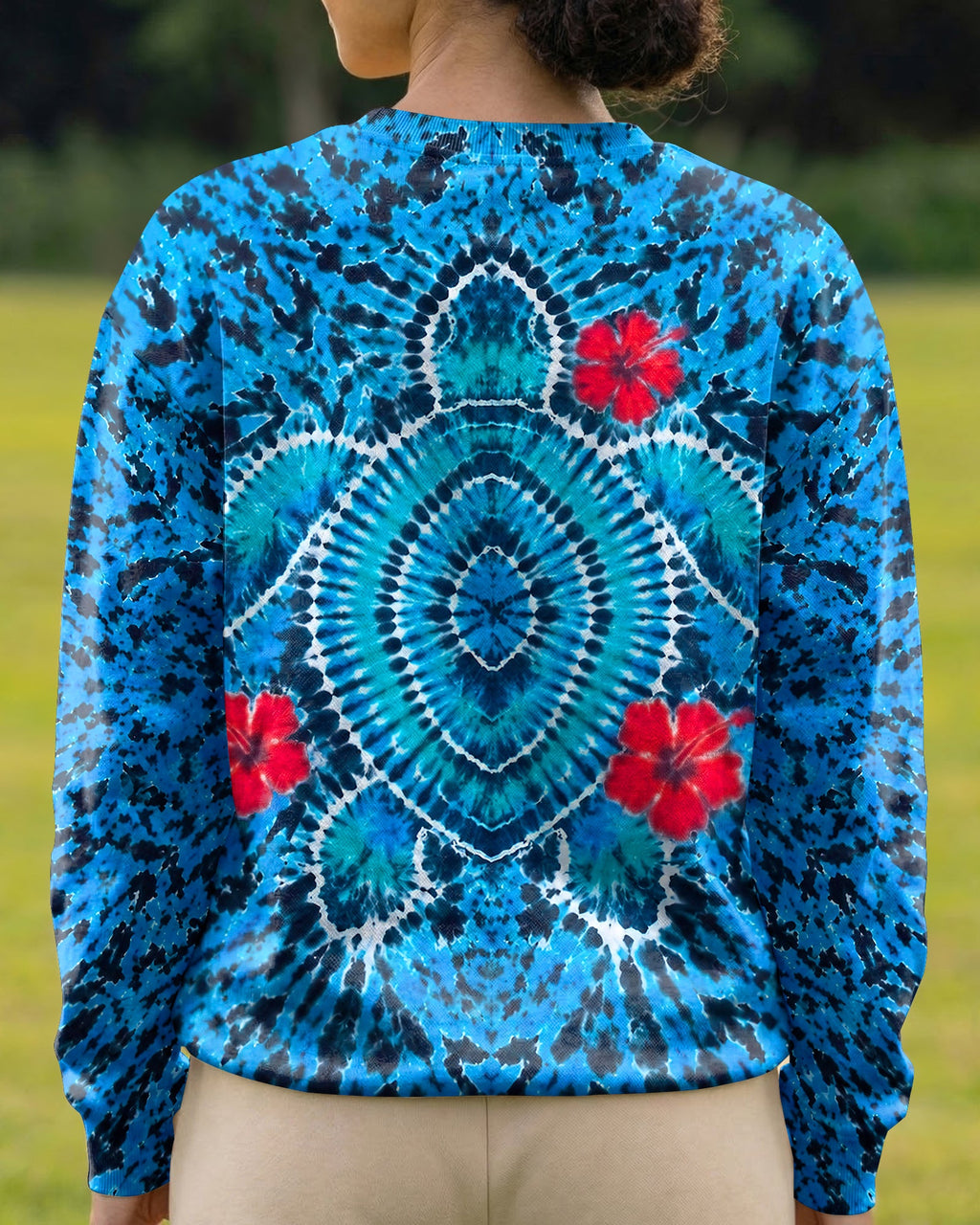 HIBISCUS FLOWERS AND SEA TURTLE BURST ALL OVER PRINT  - TLNT1407263