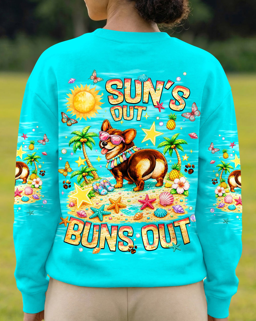 SUN'S OUT BUNS OUT CORGI  DOG ALL OVER PRINT   - TLNT0906252