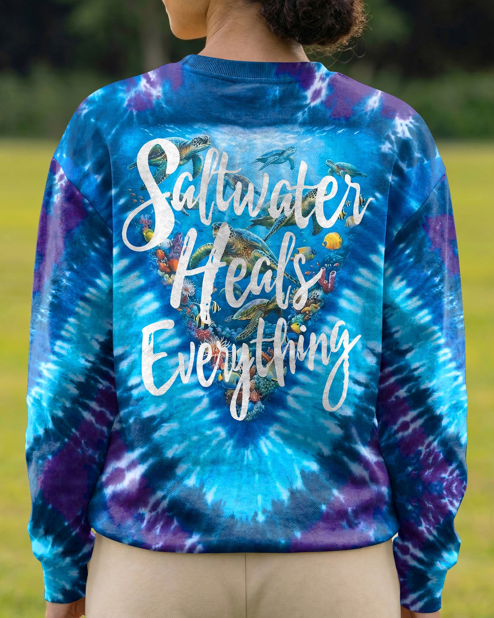 SALTWATER HEALS EVERYTHING OCEAN BLUE TURTLE BURST ALL OVER PRINT - TY0906261