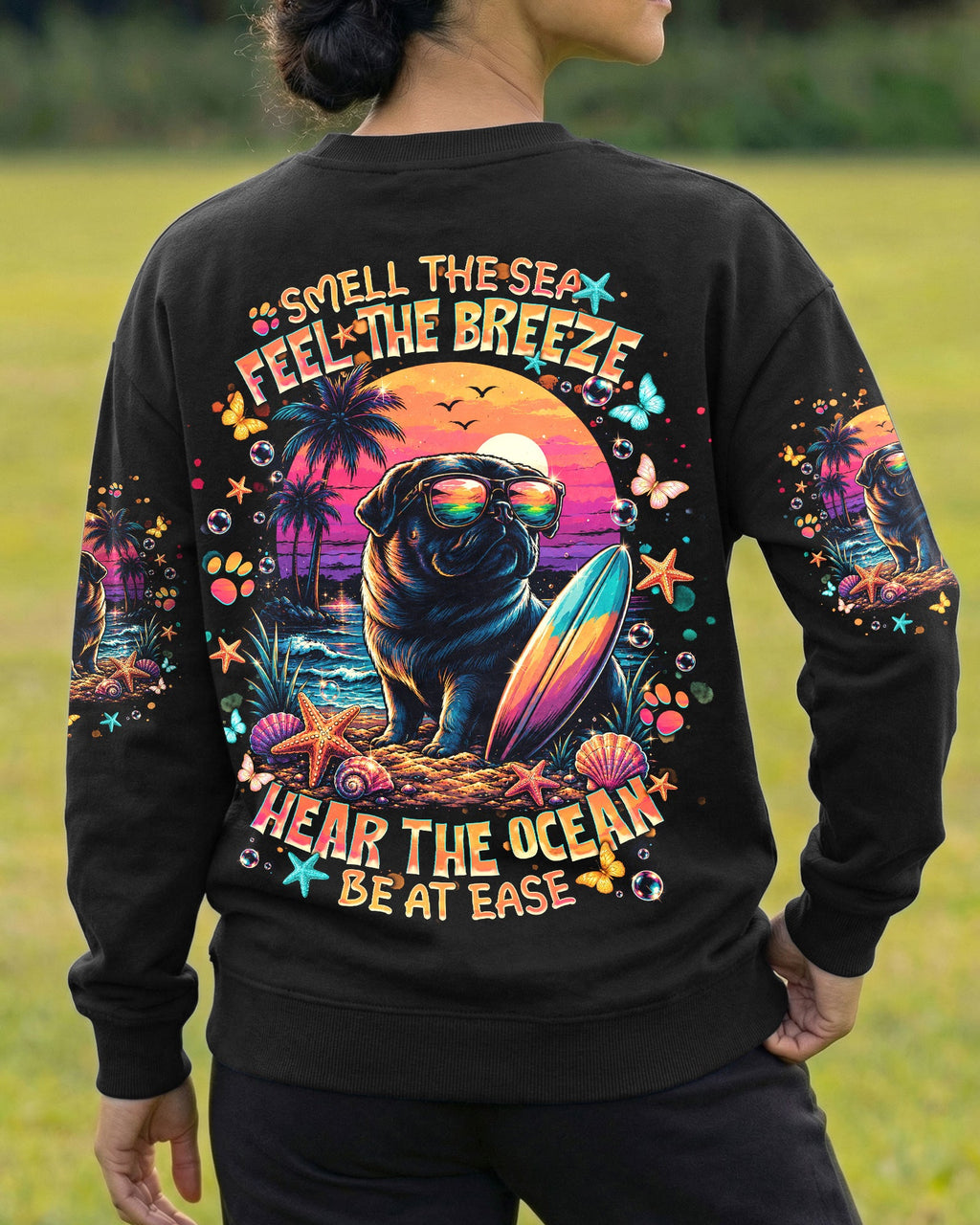 SMELL THE SEA FEEL THE BREEZE PUG DOG ALL OVER PRINT - TLNT1706263